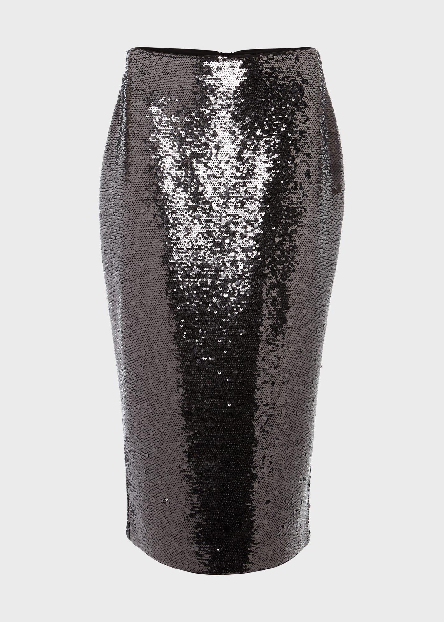 Genevieve Sequin Pencil Skirt, Silver, hi-res