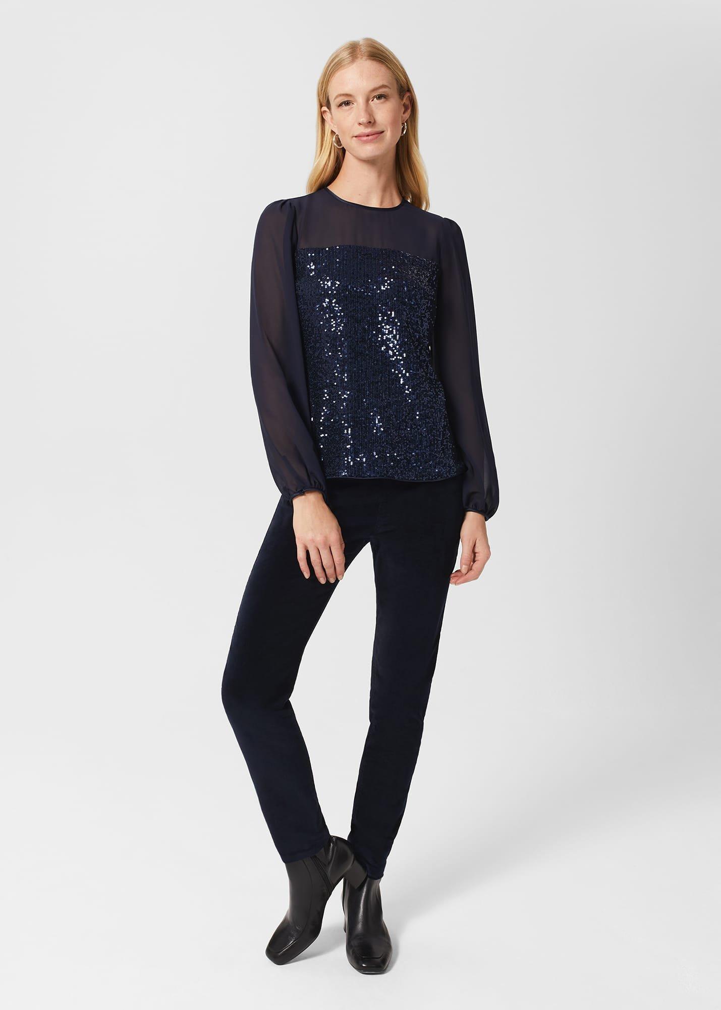 Gia Velvet Skinny Jeans , Navy, hi-res