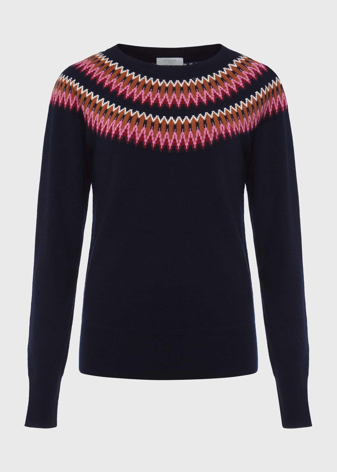 Greta Fairisle Sweater With Cashmere, Navy Pink, hi-res