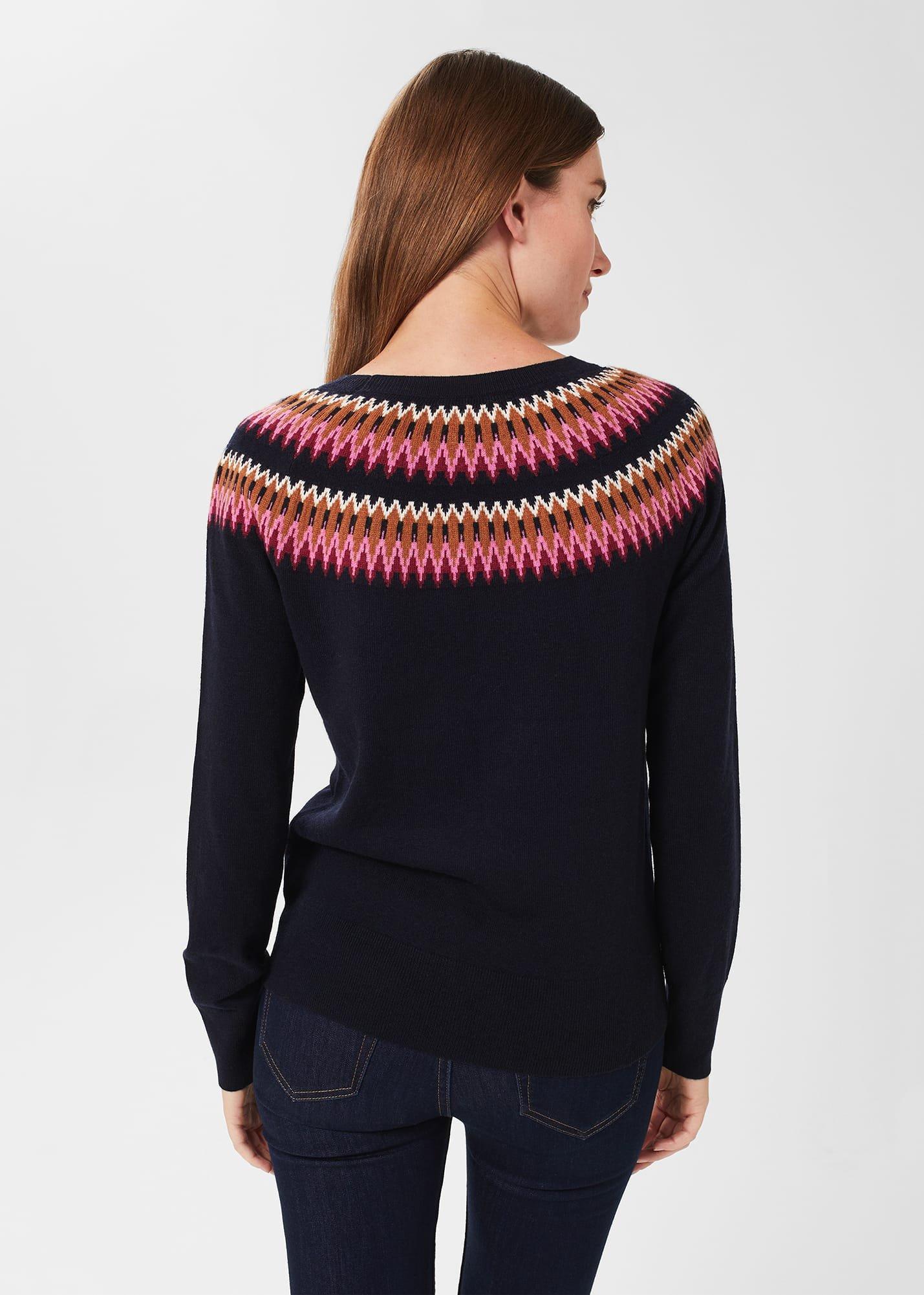 Greta Fairisle Sweater With Cashmere, Navy Pink, hi-res