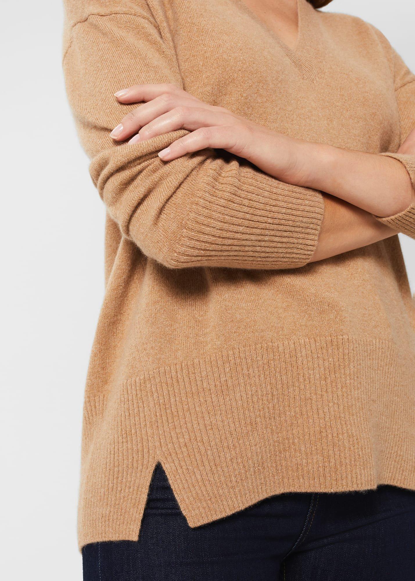 Dahlia V Neck Cashmere Jumper, Camel, hi-res