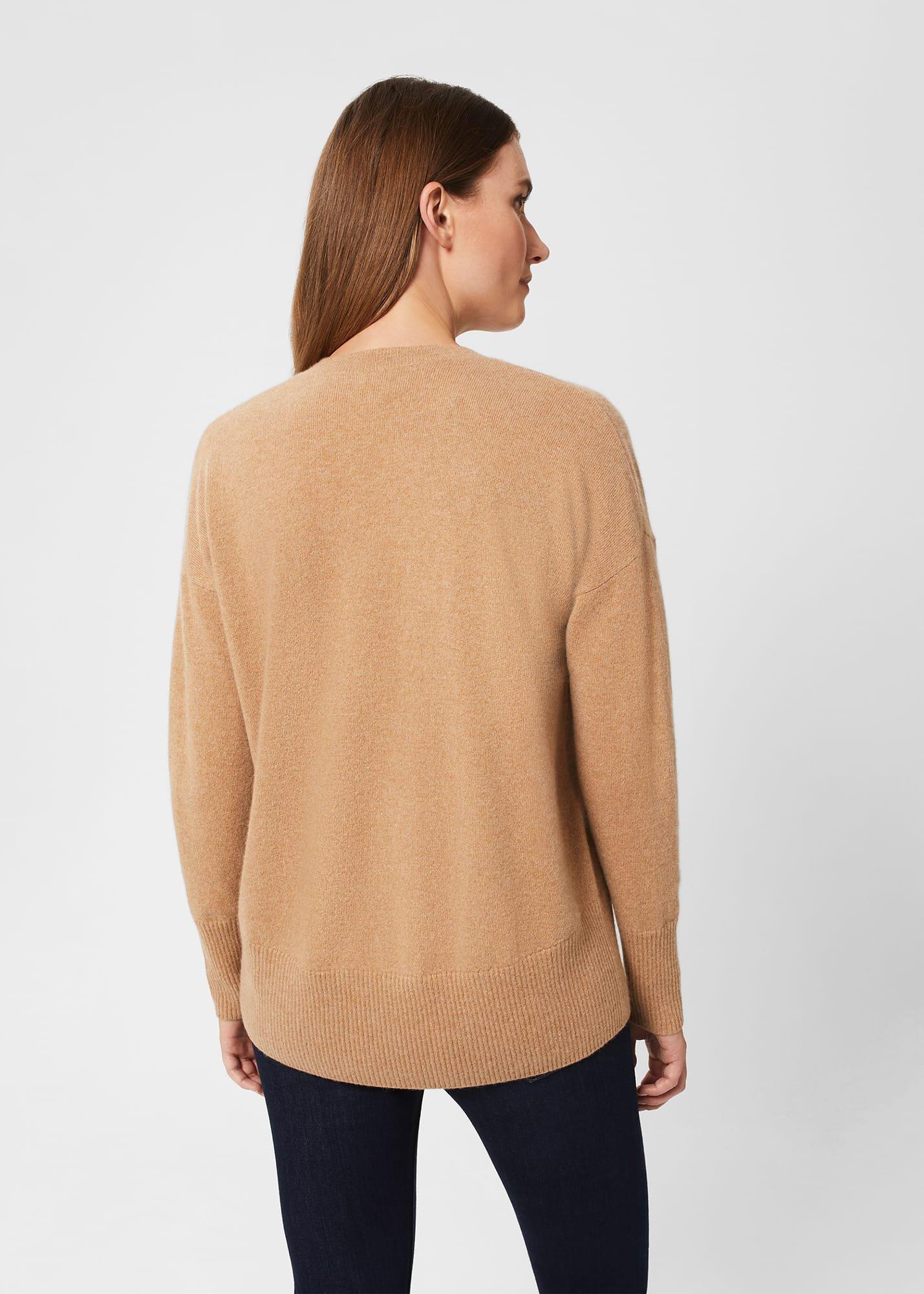 Dahlia V Neck Cashmere Jumper, Camel, hi-res