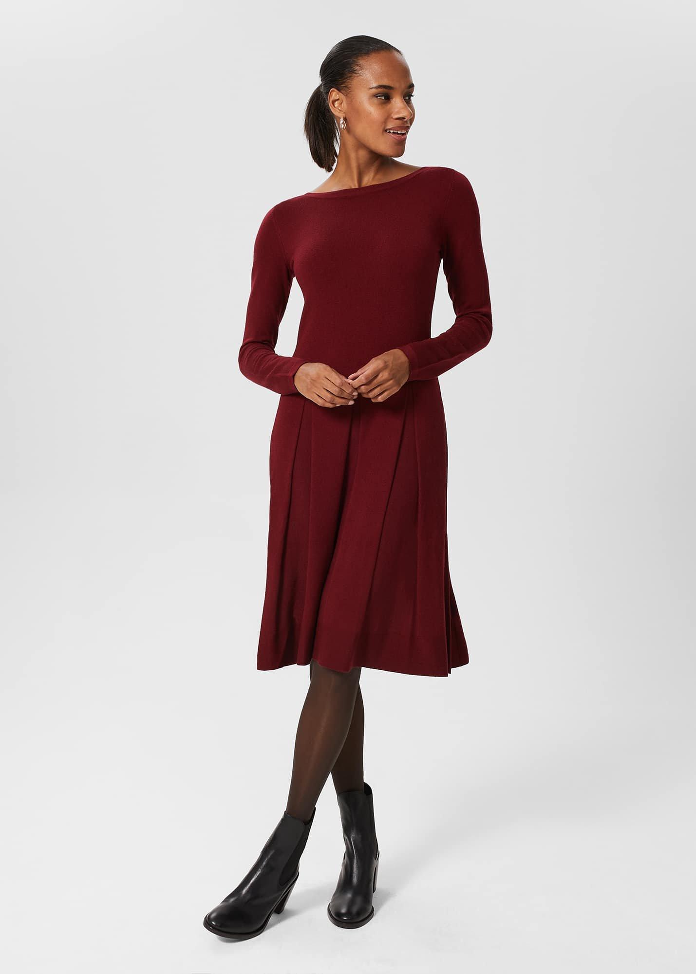 Calla Knitted Dress, Wine Red, hi-res