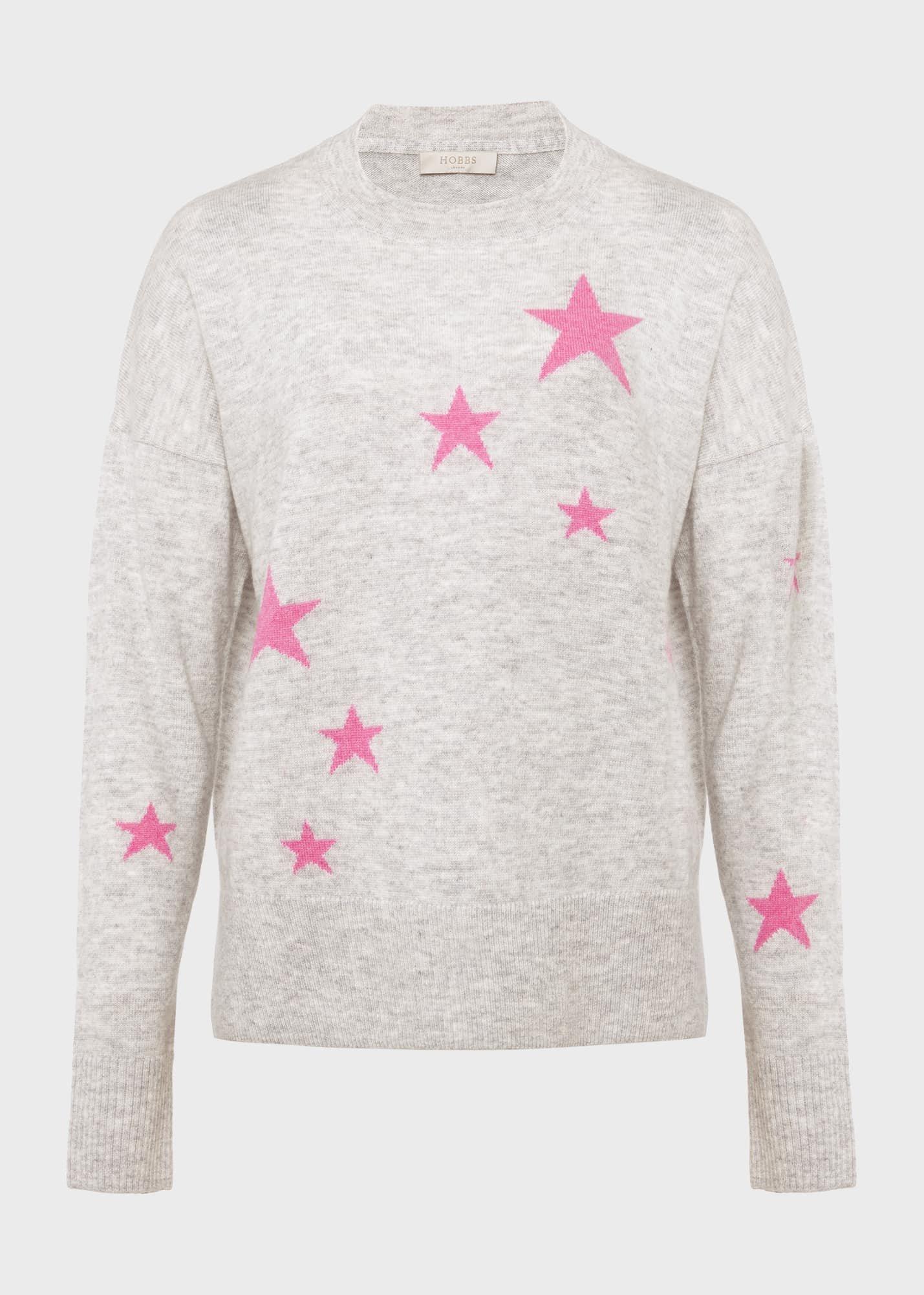 Simona Wool Cashmere Star Jumper, Grey Pink, hi-res