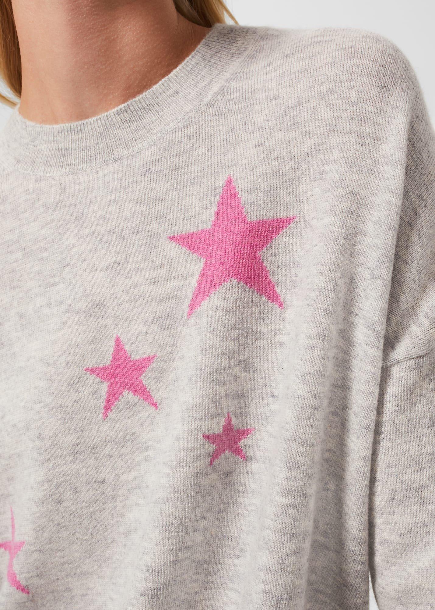 Simona Wool Cashmere Star Jumper, Grey Pink, hi-res