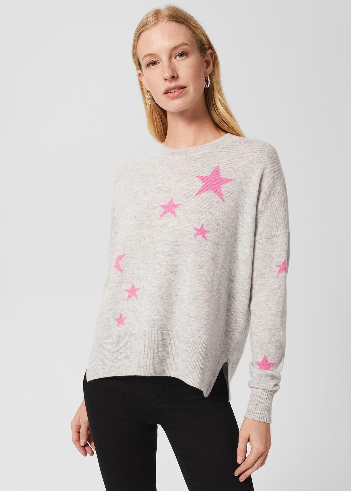 Simona Wool Cashmere Star Jumper, Grey Pink, hi-res
