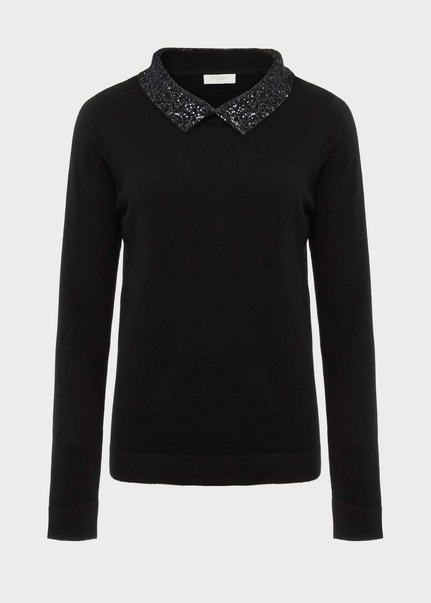 Priya Sequin Wool Cashmere Jumper, Black, hi-res