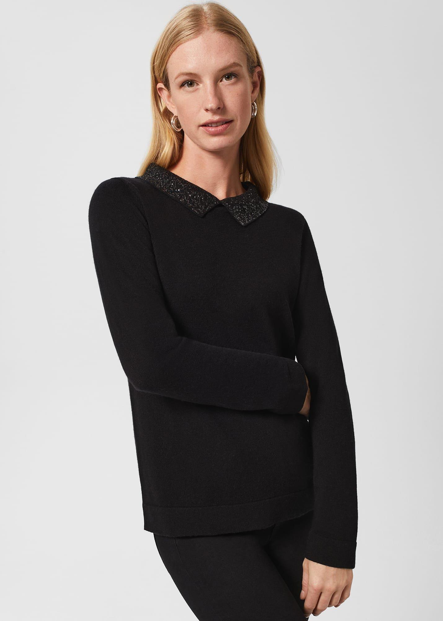 Priya Sequin Wool Cashmere Jumper, Black, hi-res