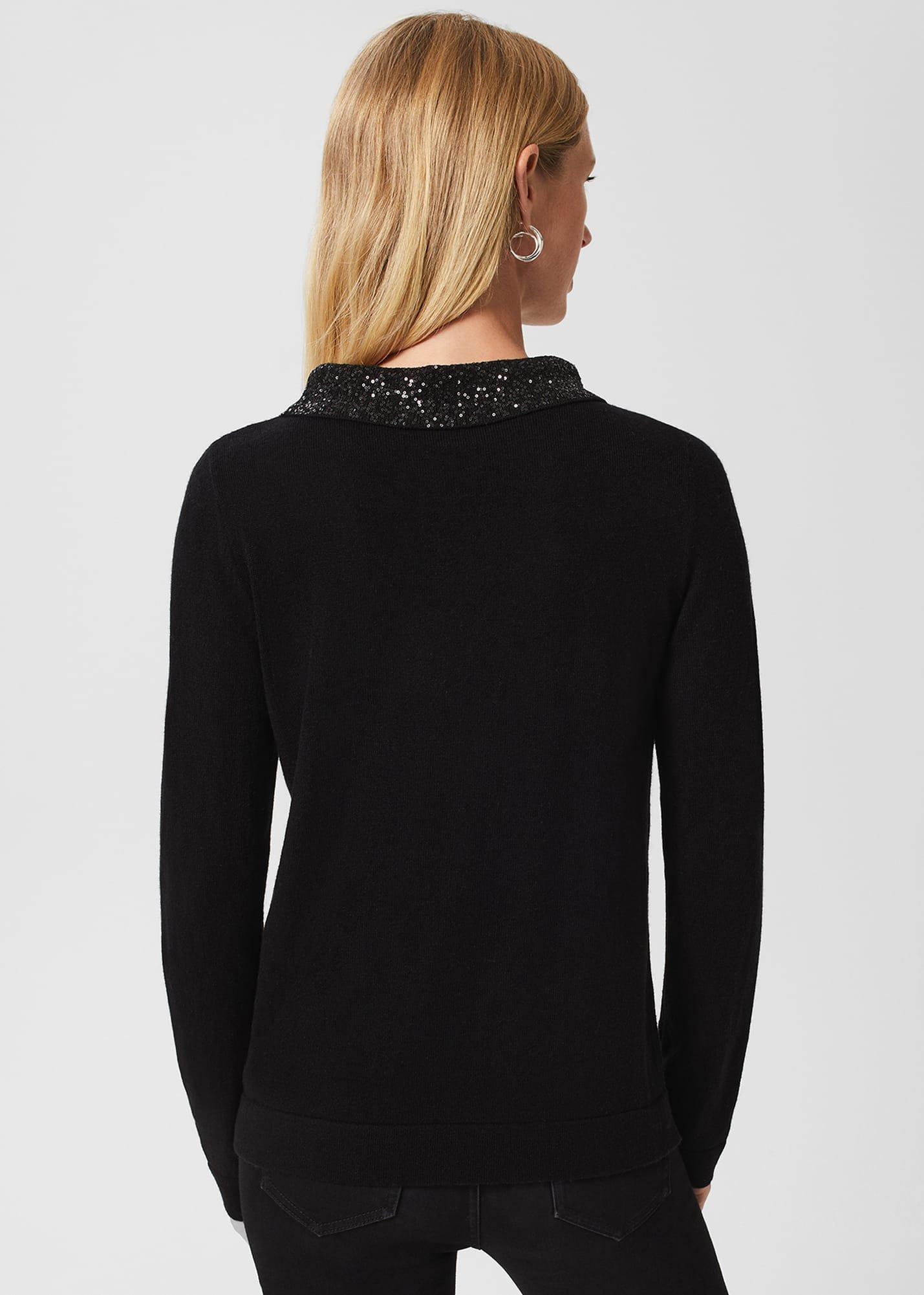 Priya Sequin Wool Cashmere Jumper, Black, hi-res