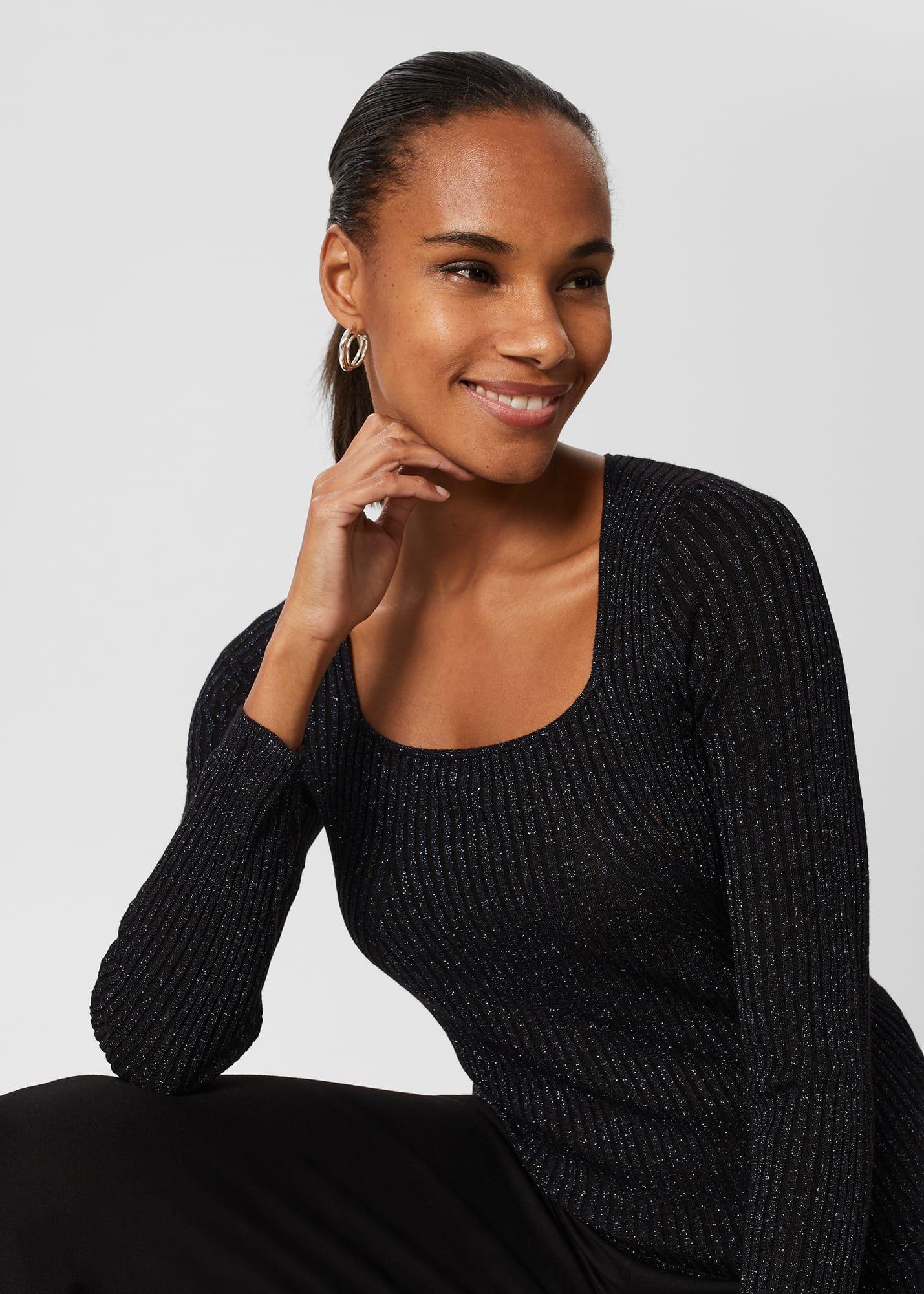 Mariella Square Neck Jumper, Black, hi-res