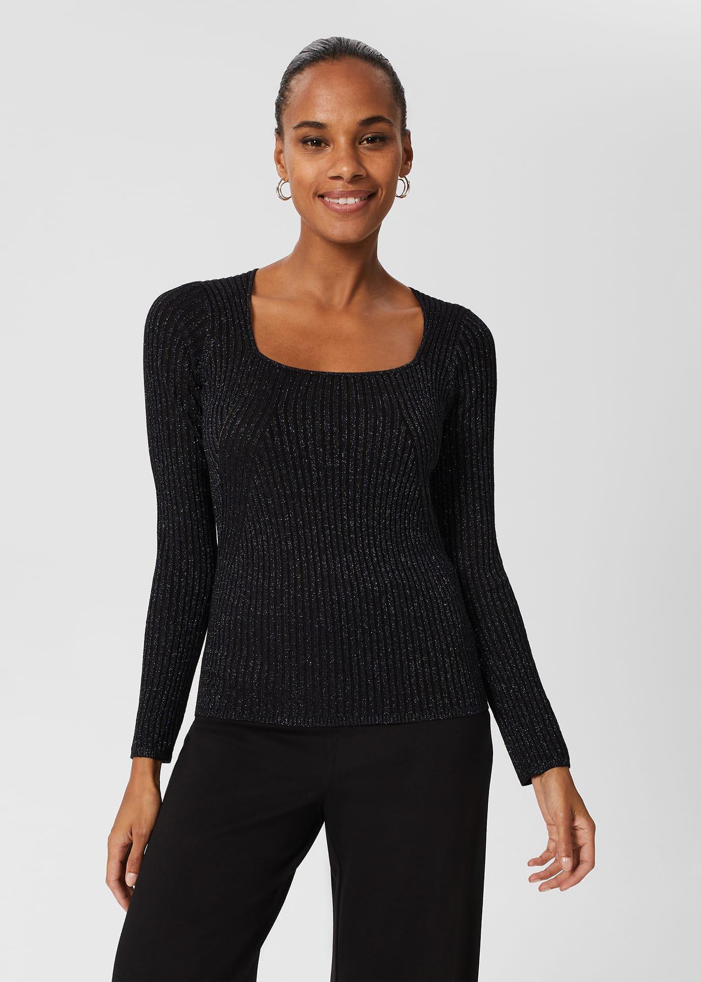 Mariella Square Neck Jumper, Black, hi-res