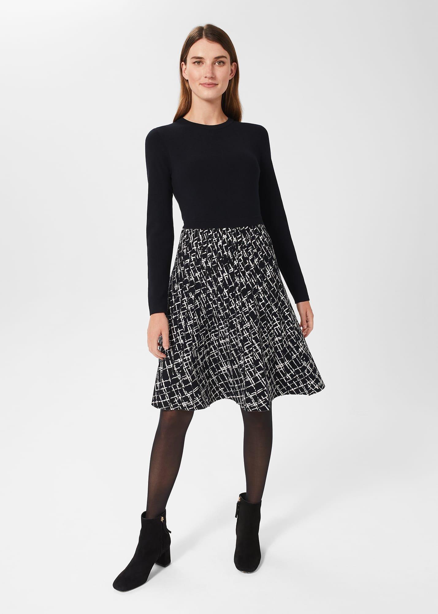 Gill Knitted Dress, Navy Ivory, hi-res