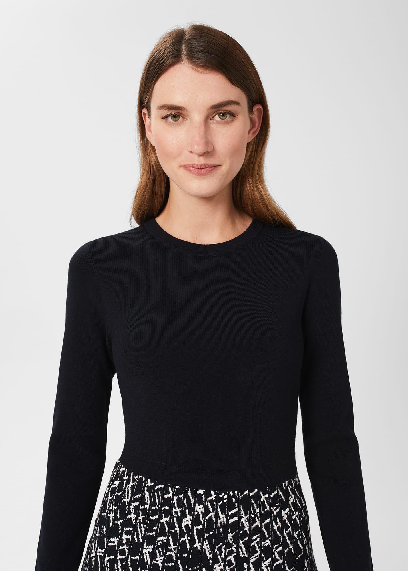 Gill Knitted Dress, Navy Ivory, hi-res