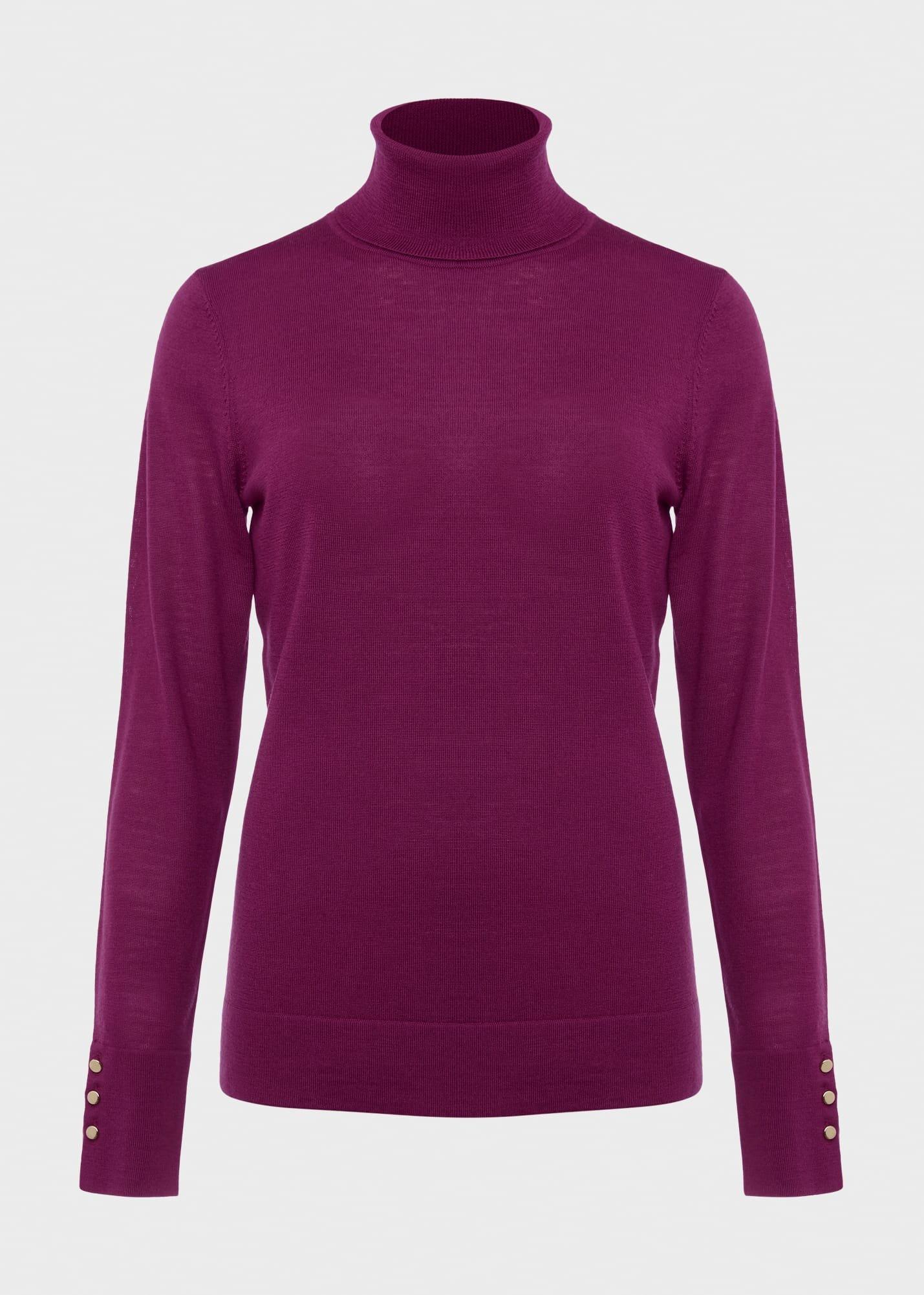 Lara Merino Wool Roll Neck Jumper, Deep Plum, hi-res