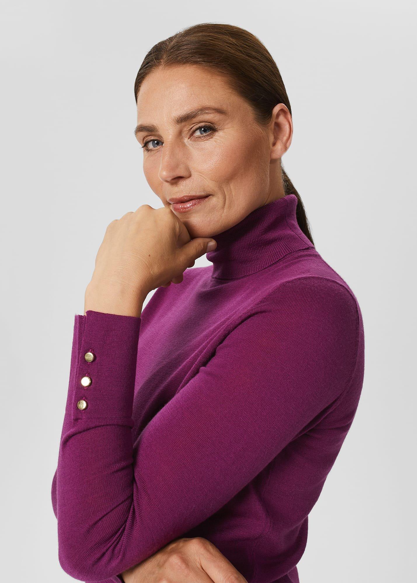 Lara Merino Wool Roll Neck Jumper, Deep Plum, hi-res