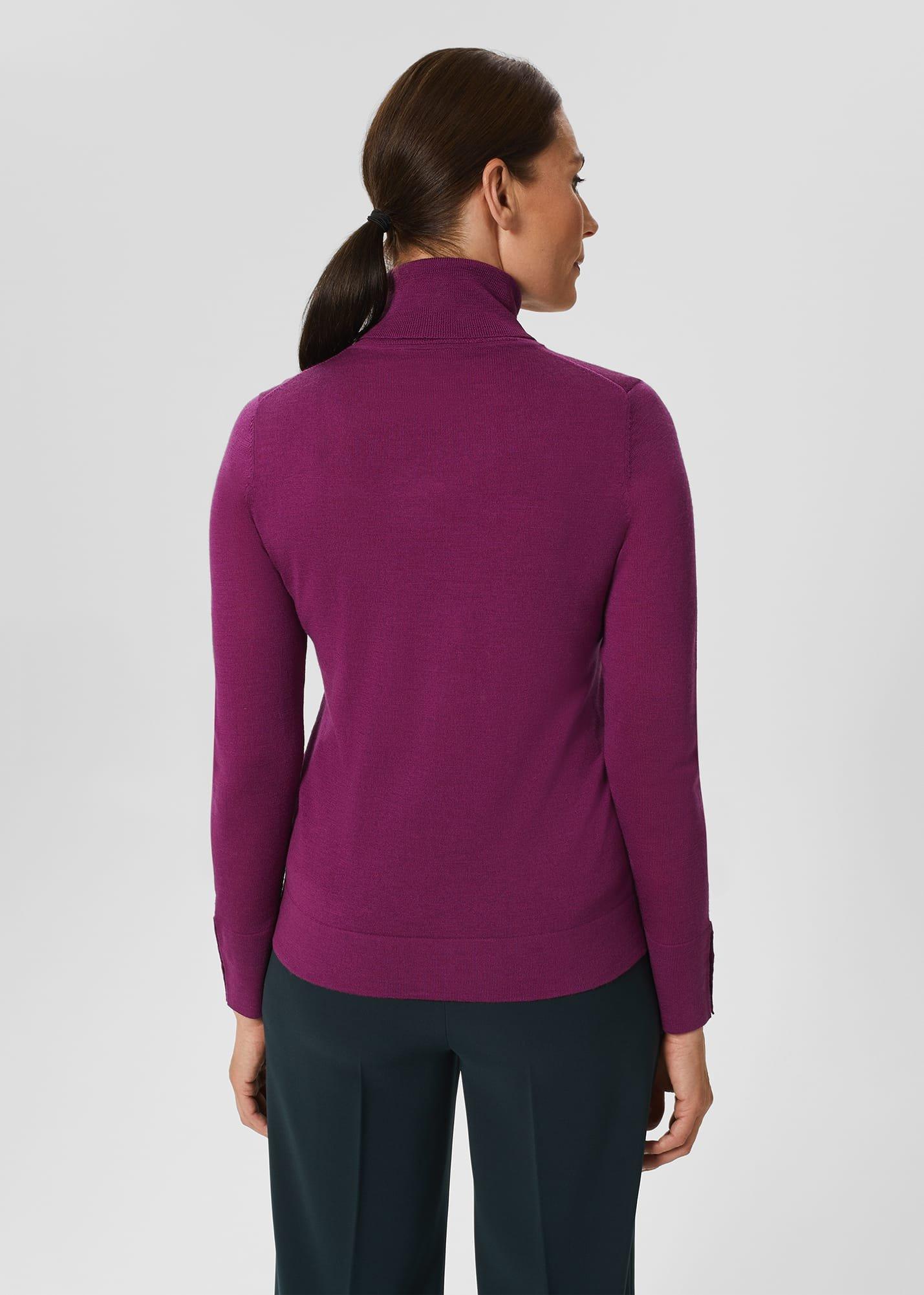 Lara Merino Wool Roll Neck Jumper, Deep Plum, hi-res