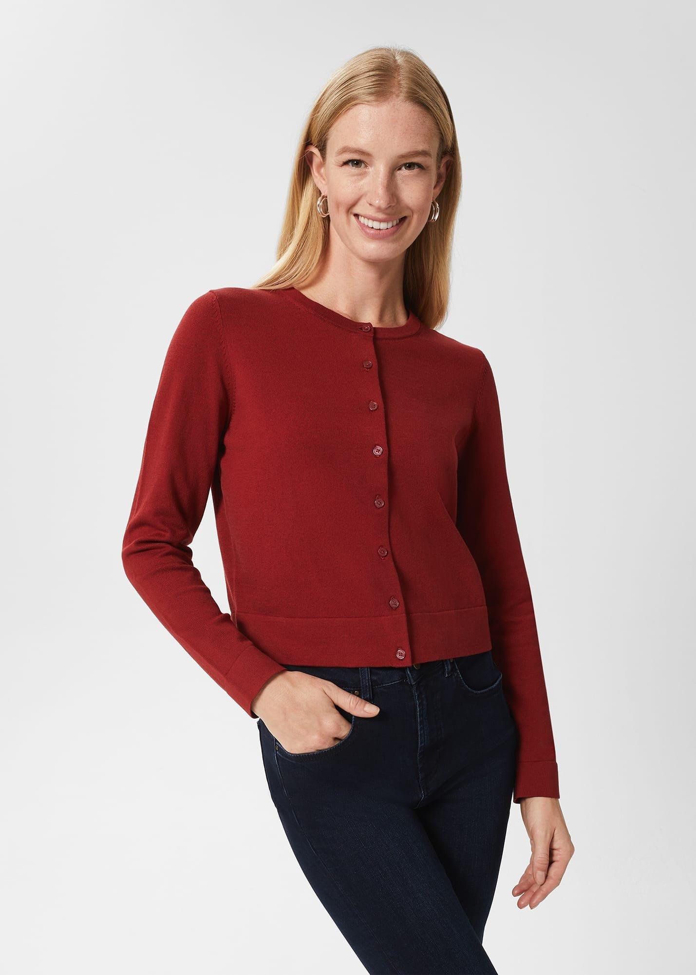 Michelle Cotton Cardigan, Vermillion, hi-res