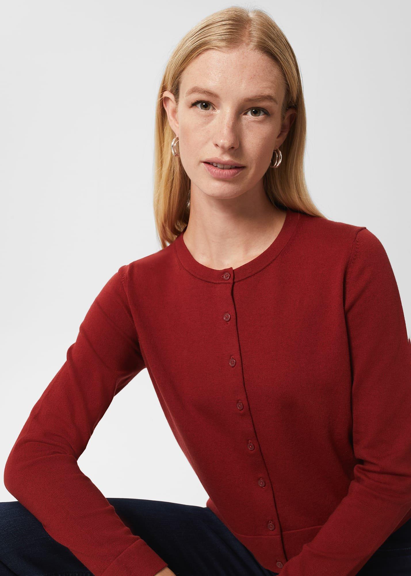Michelle Cotton Cardigan, Vermillion, hi-res