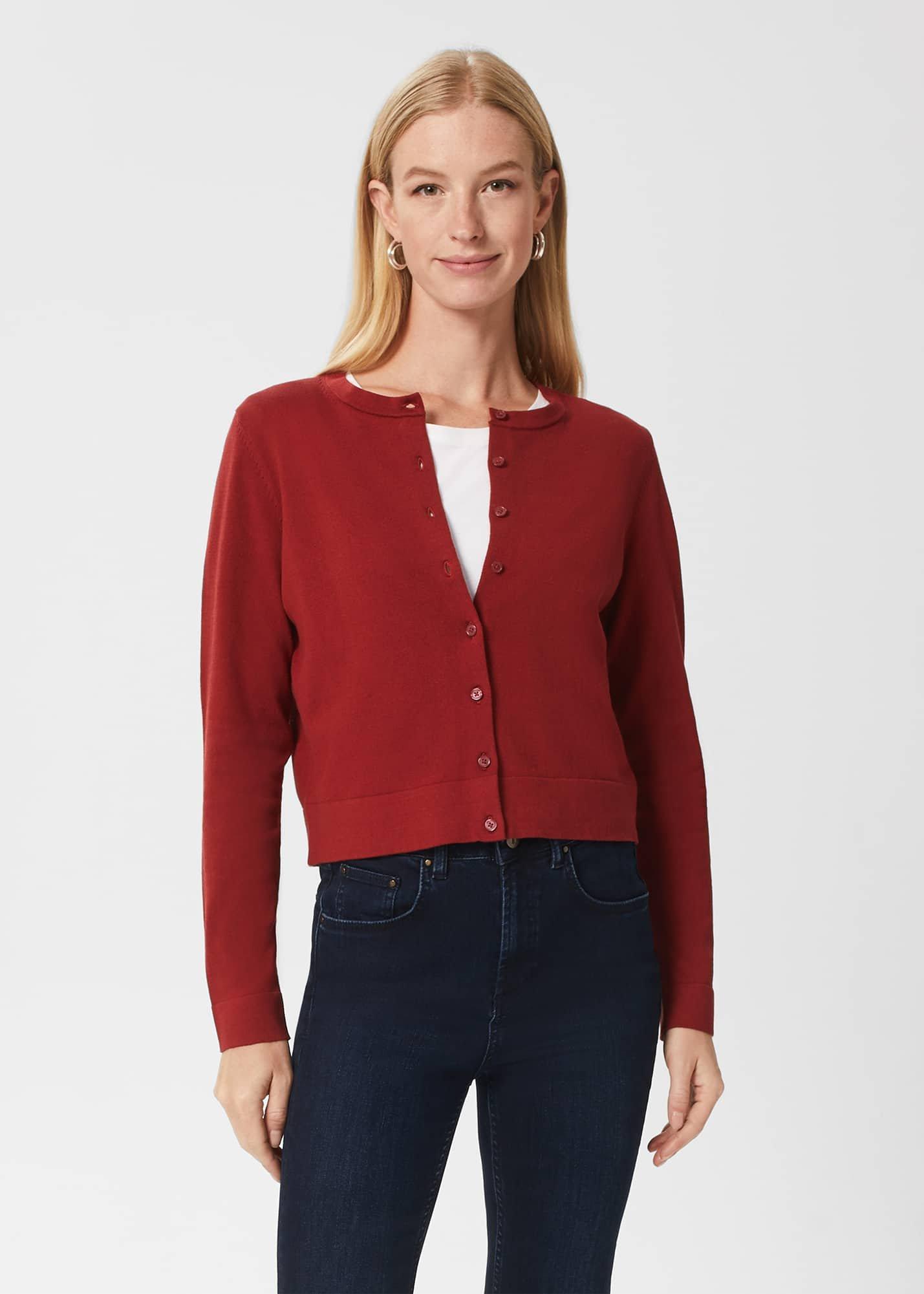 Michelle Cotton Cardigan, Vermillion, hi-res