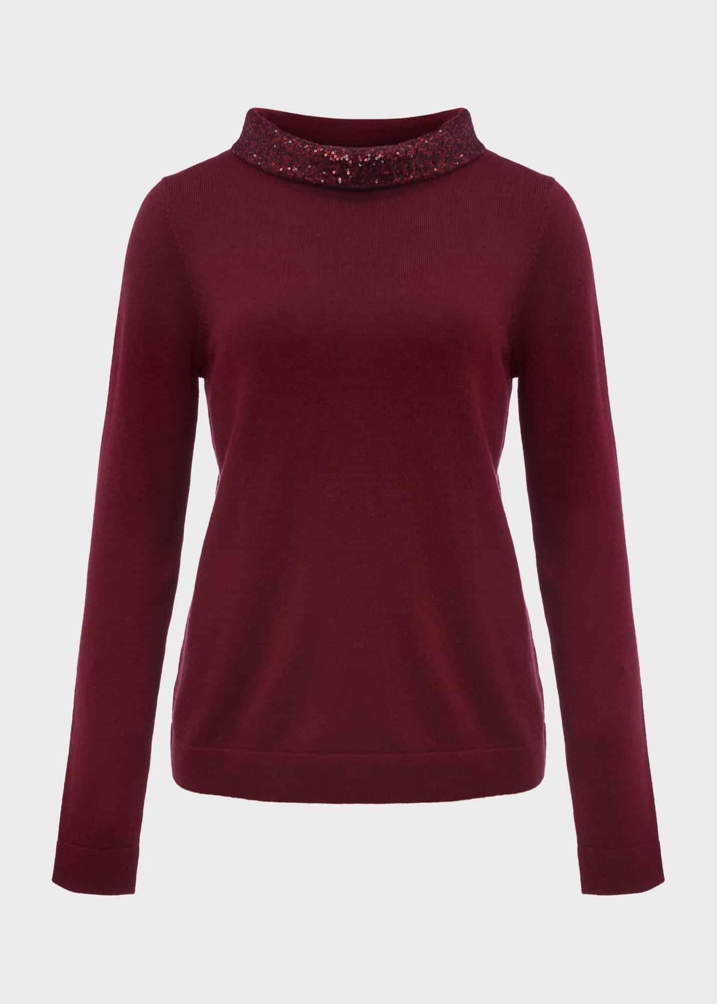 Esther Sequin Wool Cashmere Sweater, Burgundy, hi-res