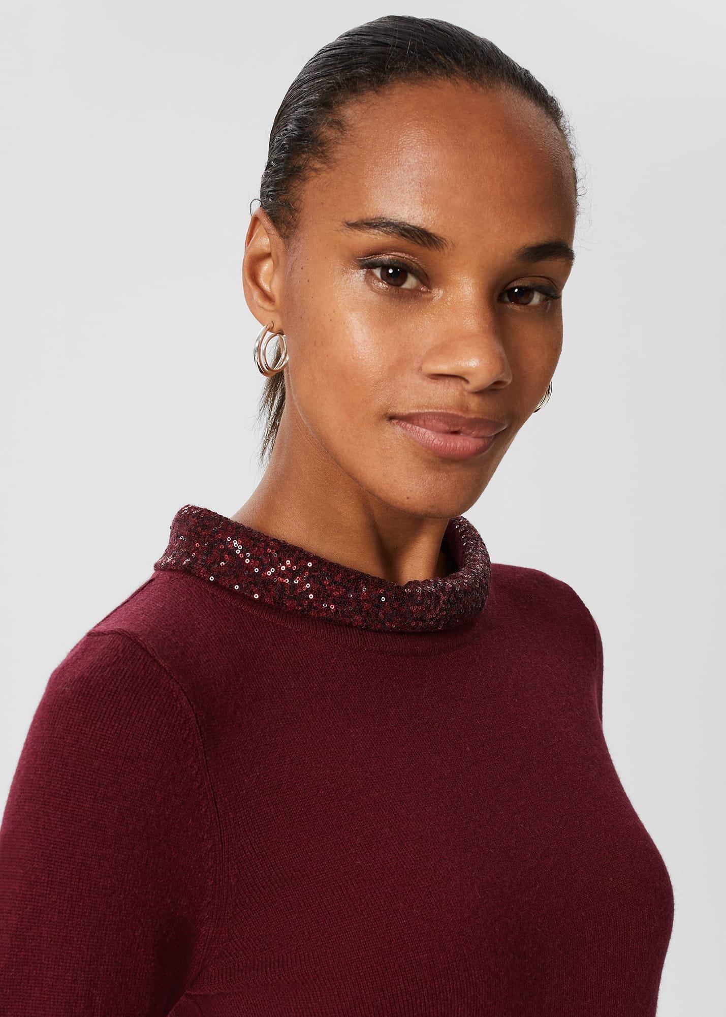 Esther Sequin Wool Cashmere Sweater, Burgundy, hi-res