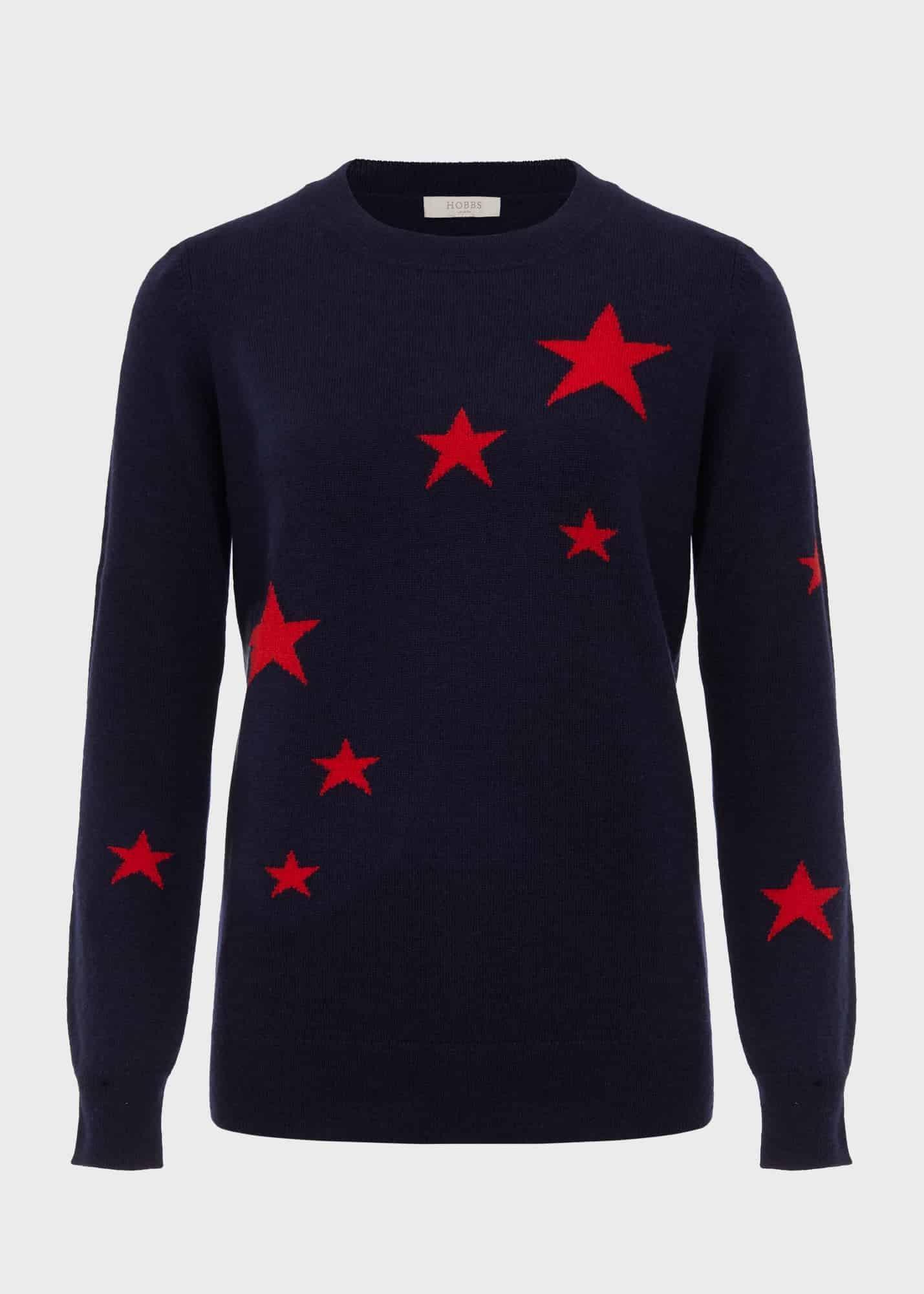 Samira Wool Cashmere Star Jumper, Red Navy, hi-res