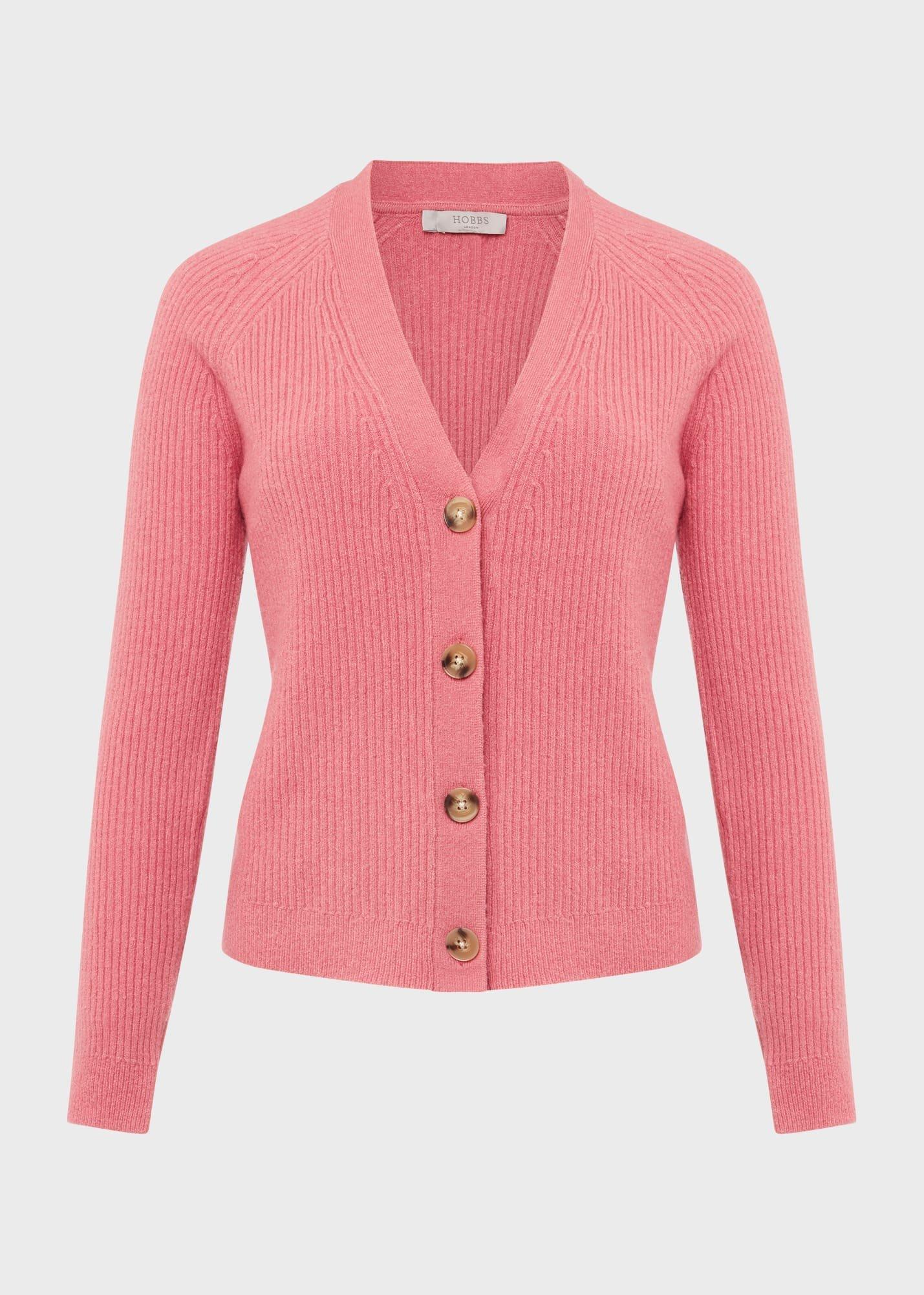 Chloe Ribbed Cardigan, Peony Pink, hi-res