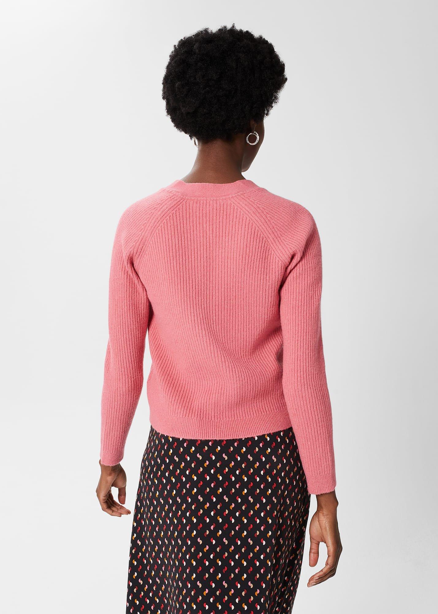 Chloe Ribbed Cardigan, Peony Pink, hi-res