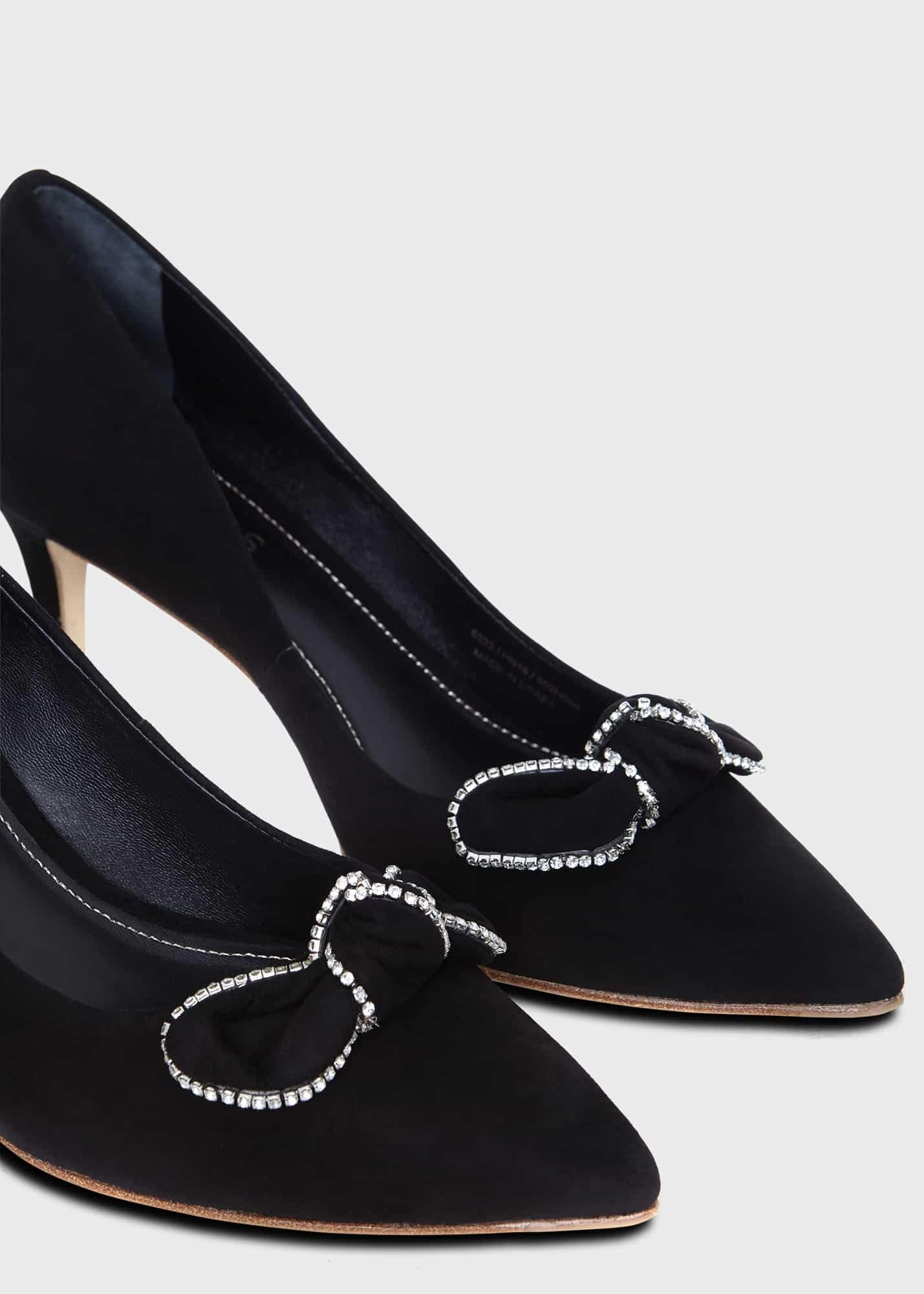 Belle Bow Court Shoes, Black, hi-res