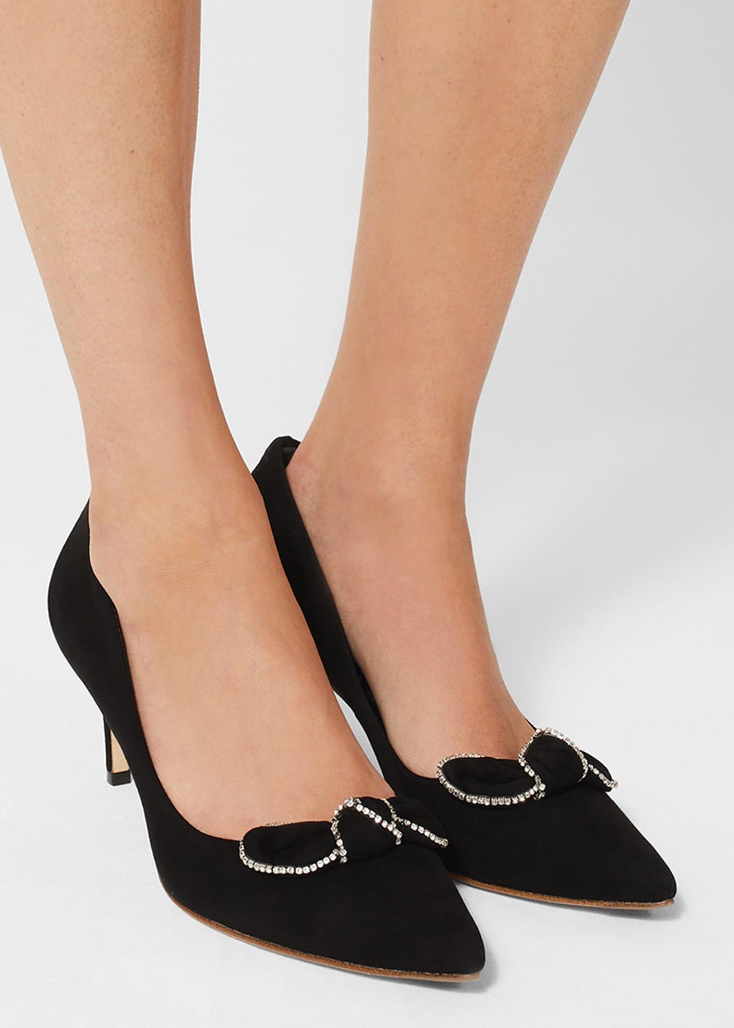 Belle Bow Court Shoes, Black, hi-res