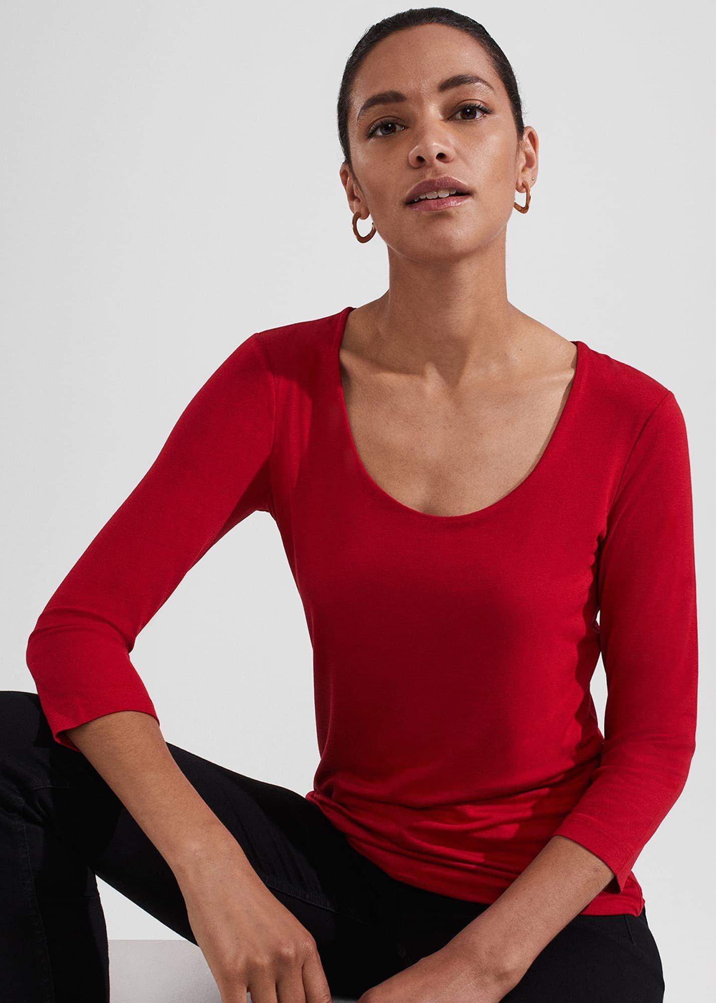 Daisy Double Fronted Top, Firebrick Red, hi-res