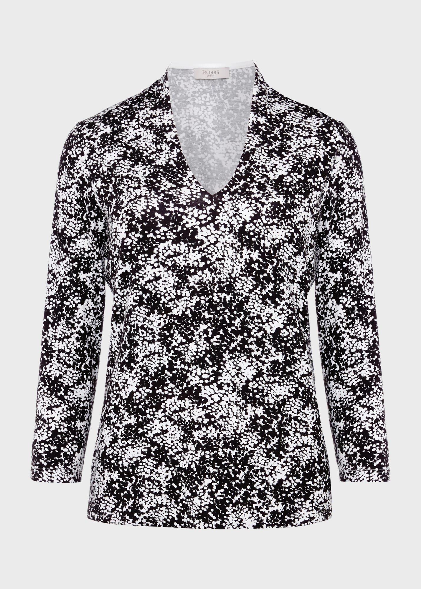 Aimee Printed Top, Black Ivory, hi-res