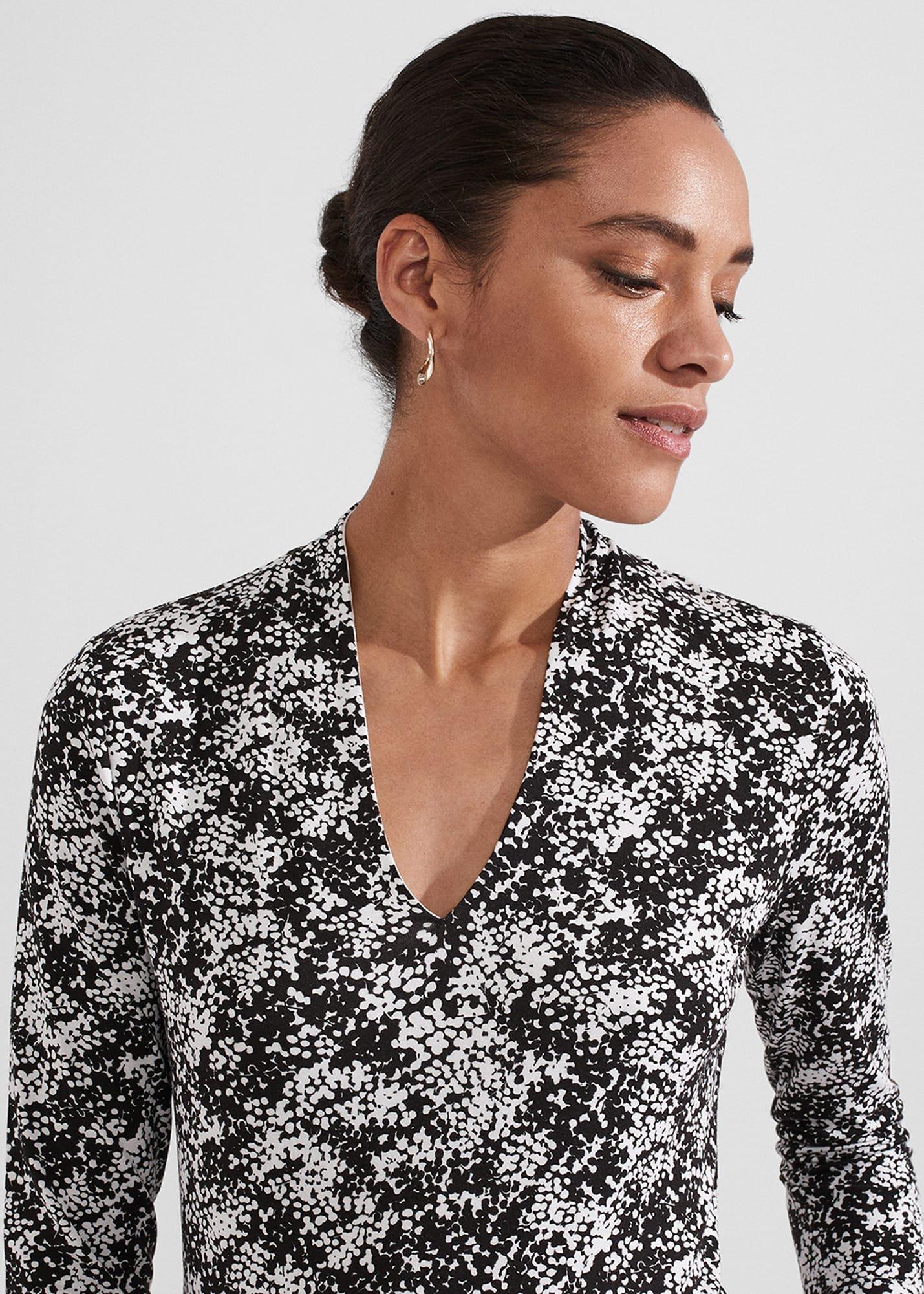 Aimee Printed Top, Black Ivory, hi-res