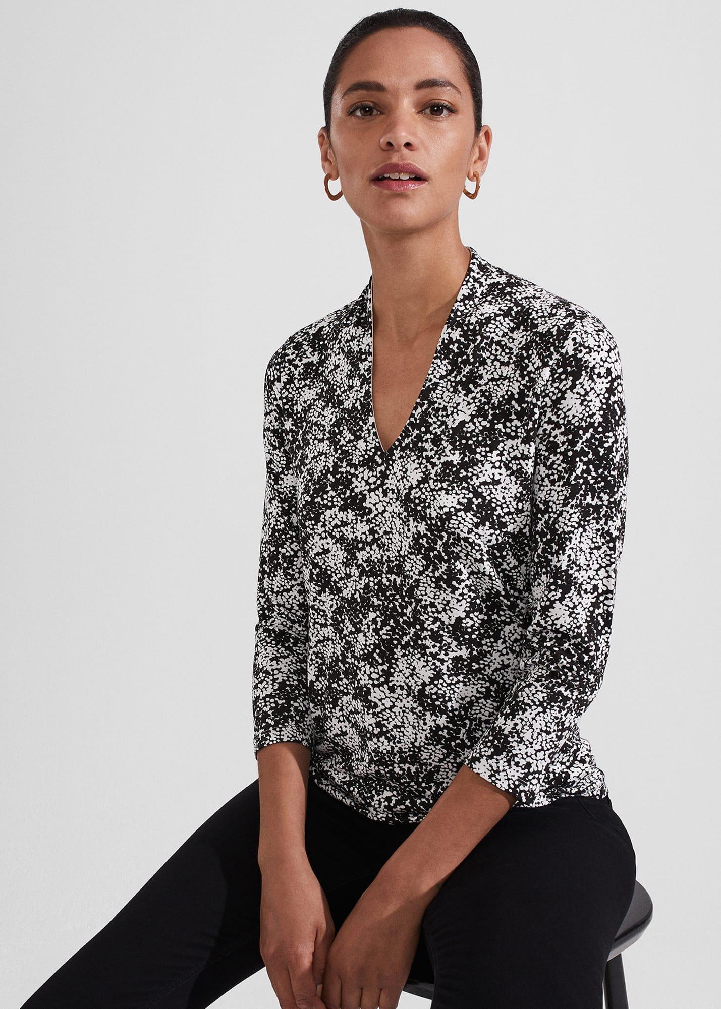 Aimee Printed Top, Black Ivory, hi-res