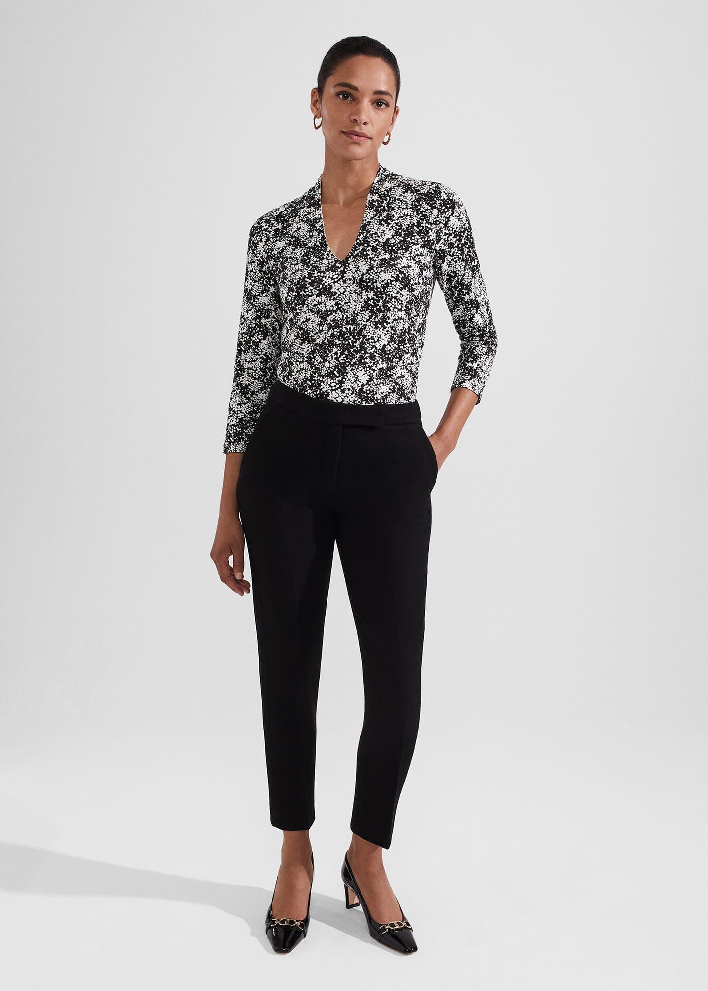 Aimee Printed Top, Black Ivory, hi-res