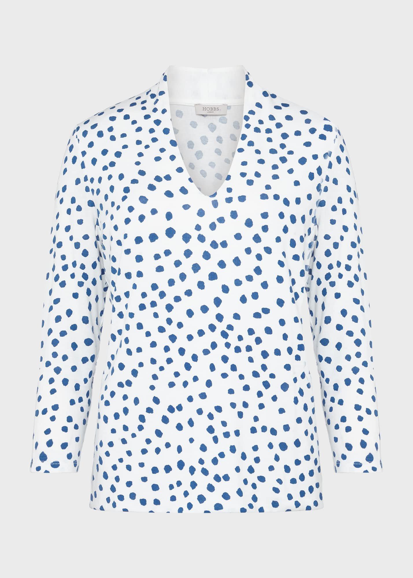 Aimee Printed Top, Ivory Blue, hi-res