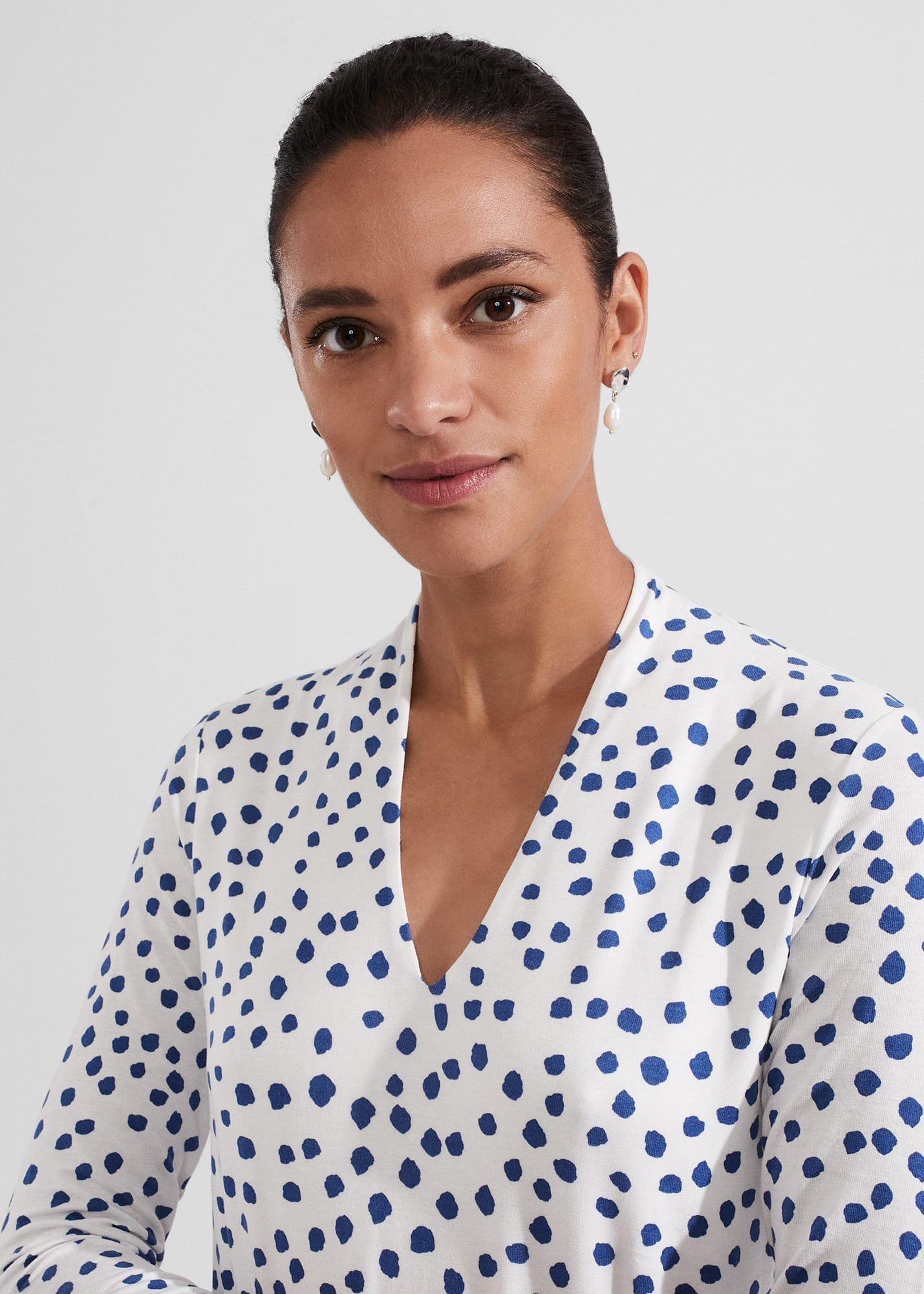 Aimee Printed Top, Ivory Blue, hi-res