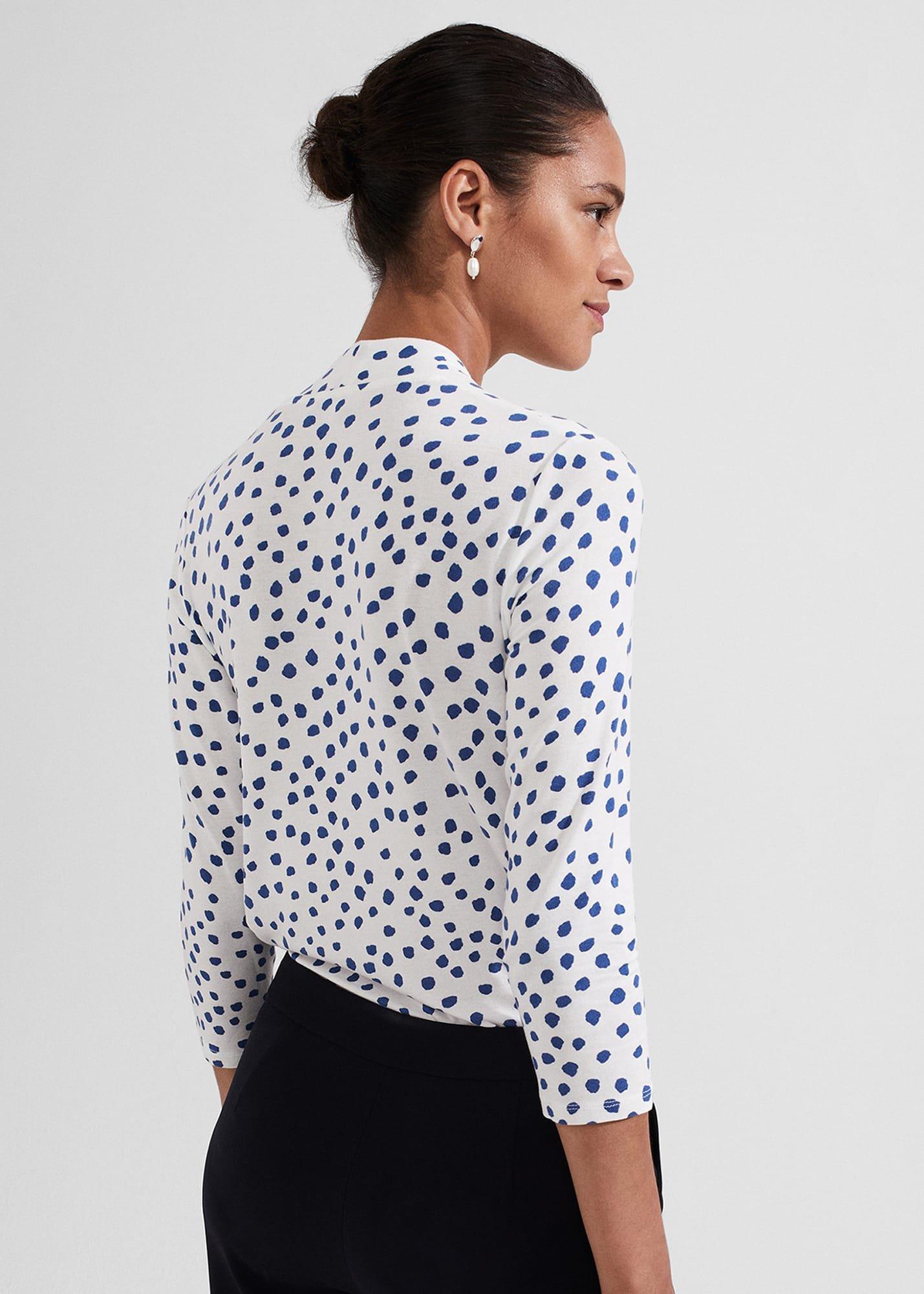 Aimee Printed Top, Ivory Blue, hi-res