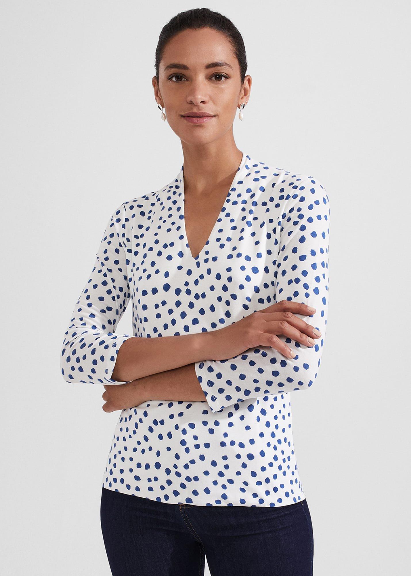 Aimee Printed Top, Ivory Blue, hi-res