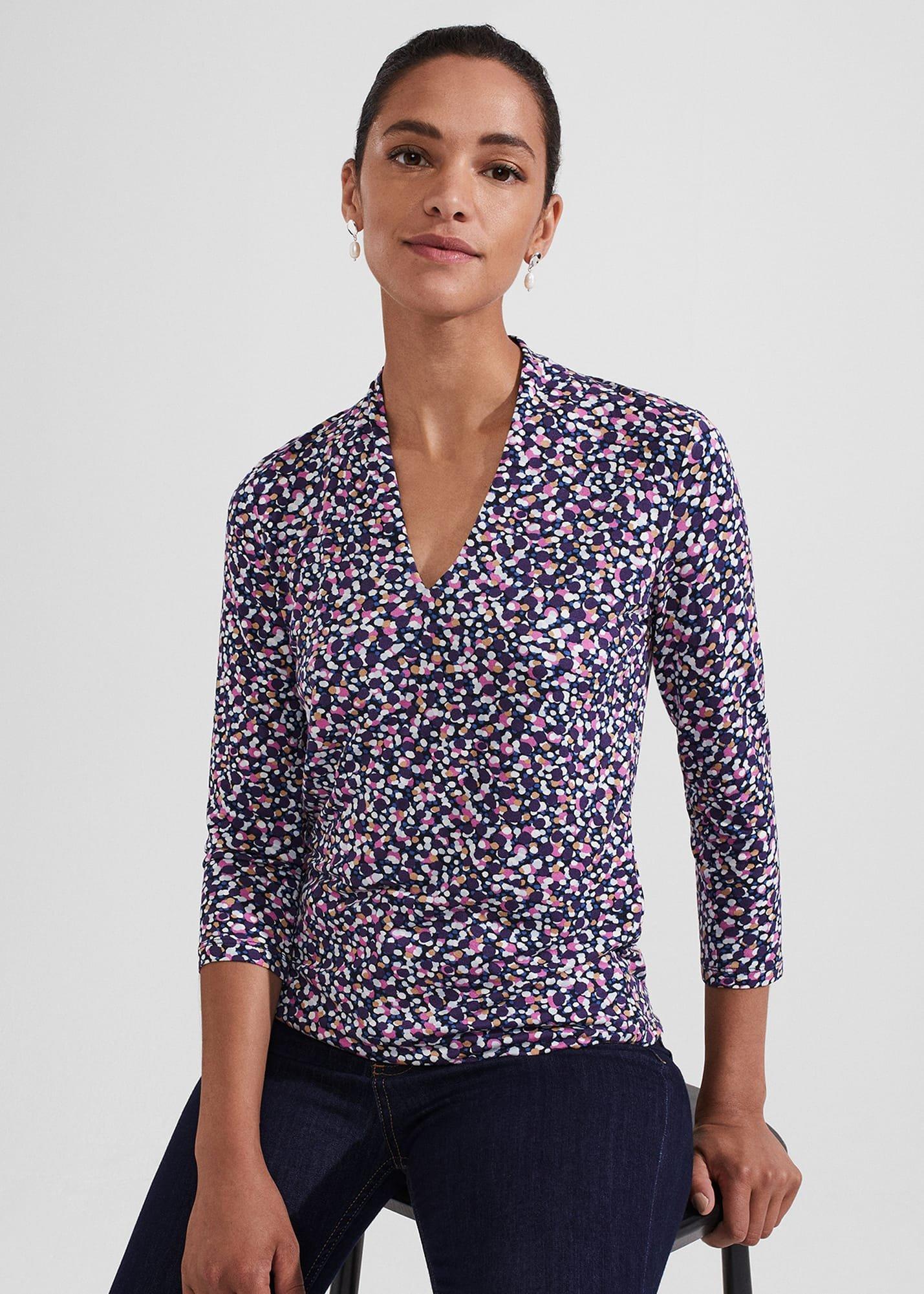 Aimee Printed Top, Navy Multi, hi-res