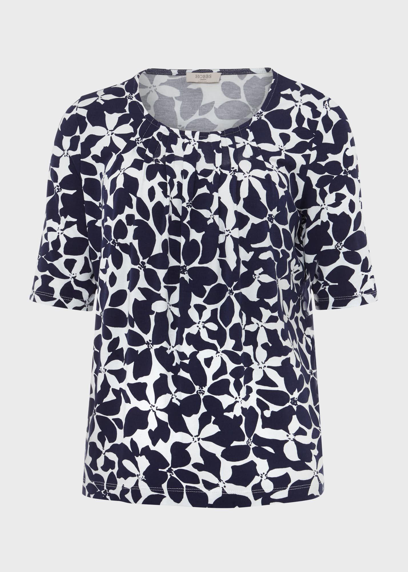 Jacqueline Print Top, Navy Ivory, hi-res