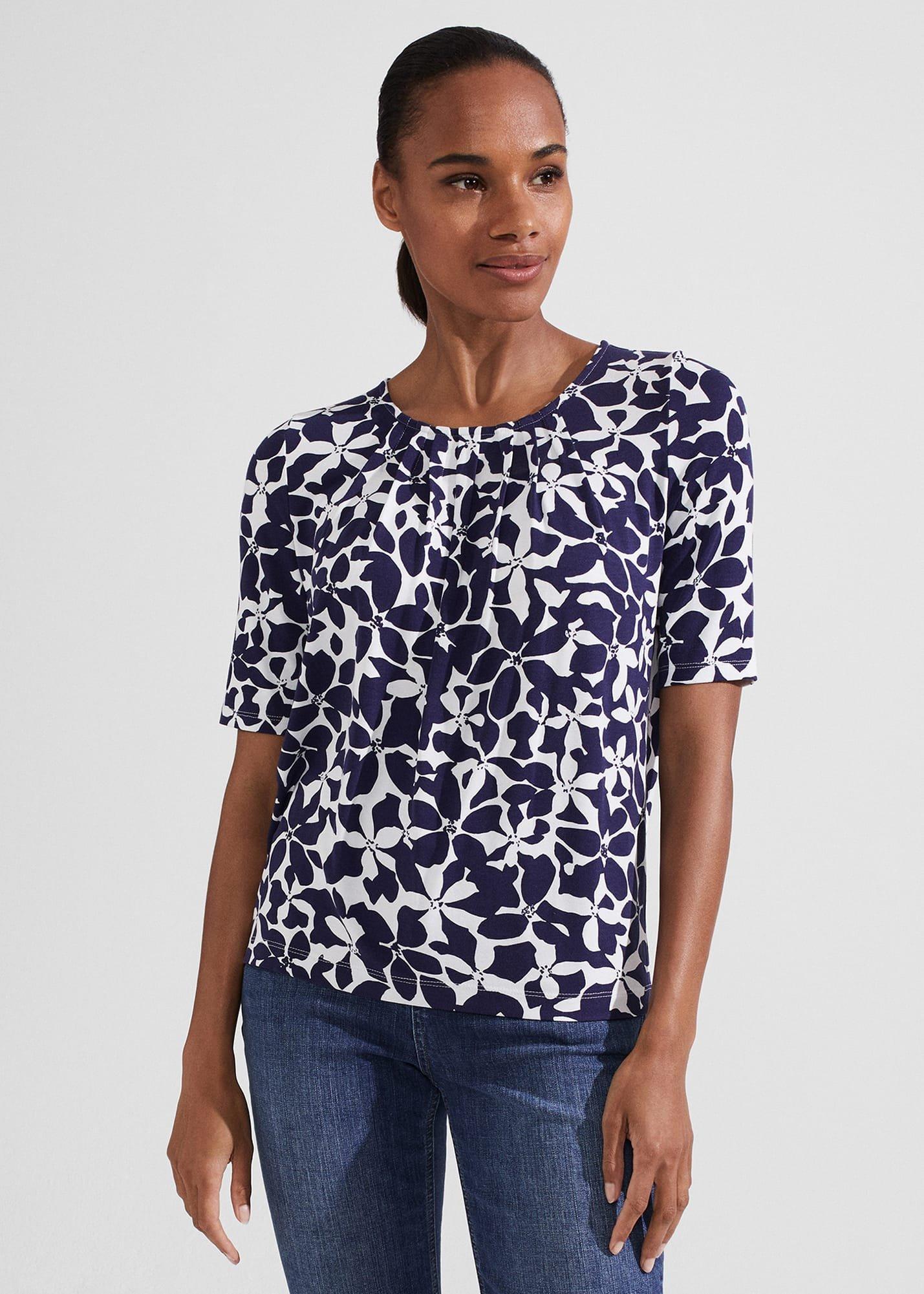Jacqueline Print Top, Navy Ivory, hi-res