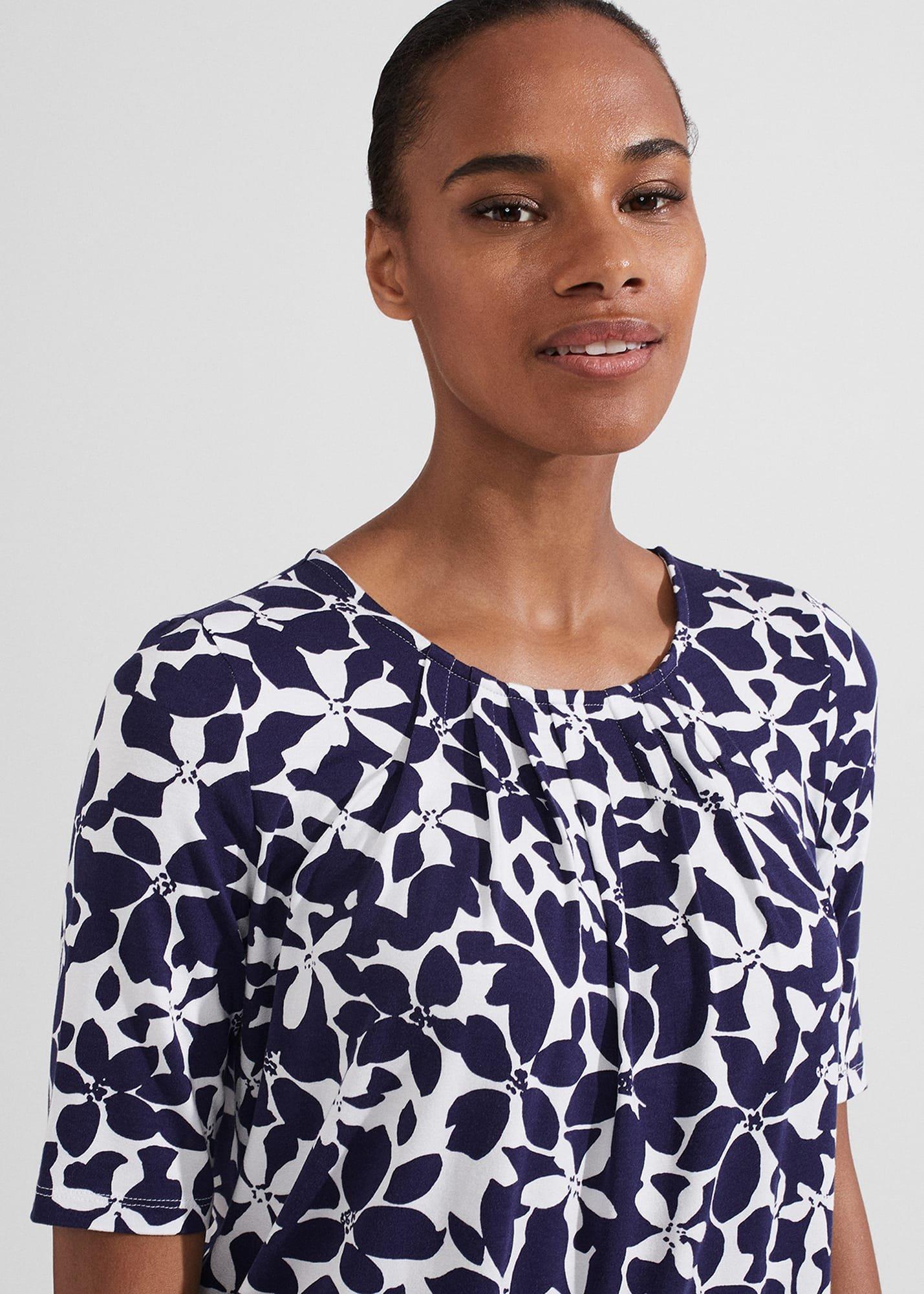 Jacqueline Print Top, Navy Ivory, hi-res