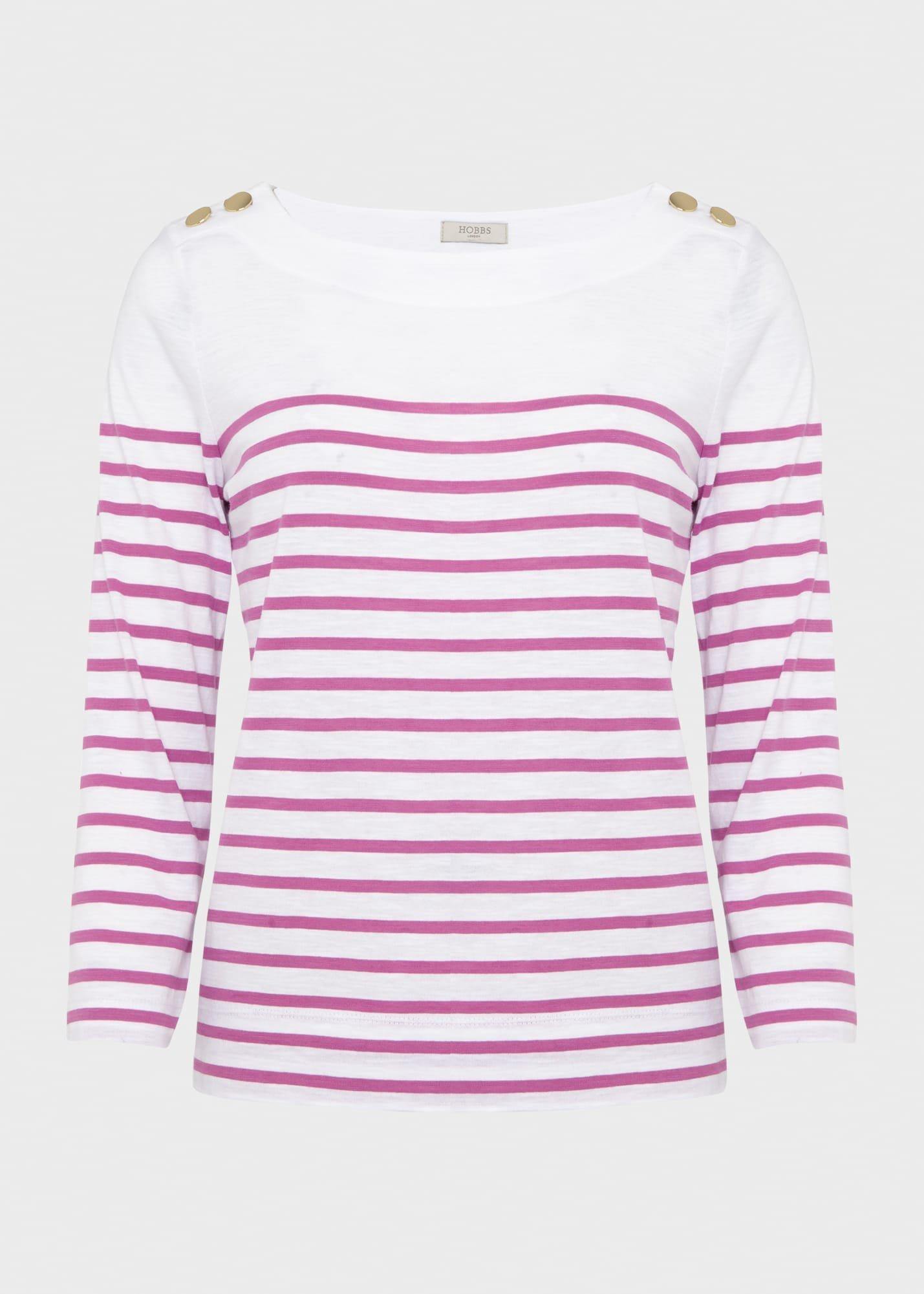 Kirsty Slub Top, White Pink, hi-res