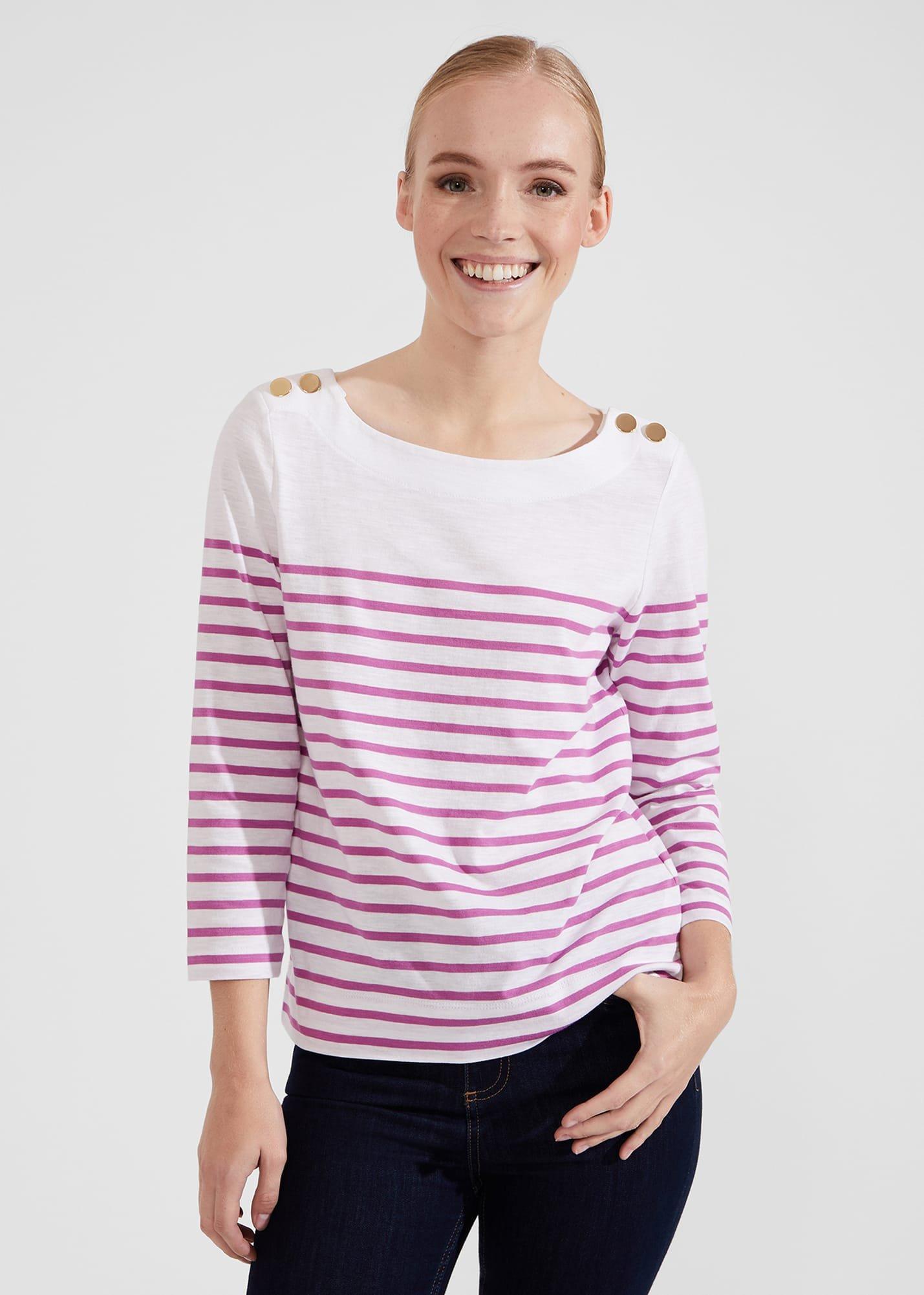 Kirsty Slub Top, White Pink, hi-res