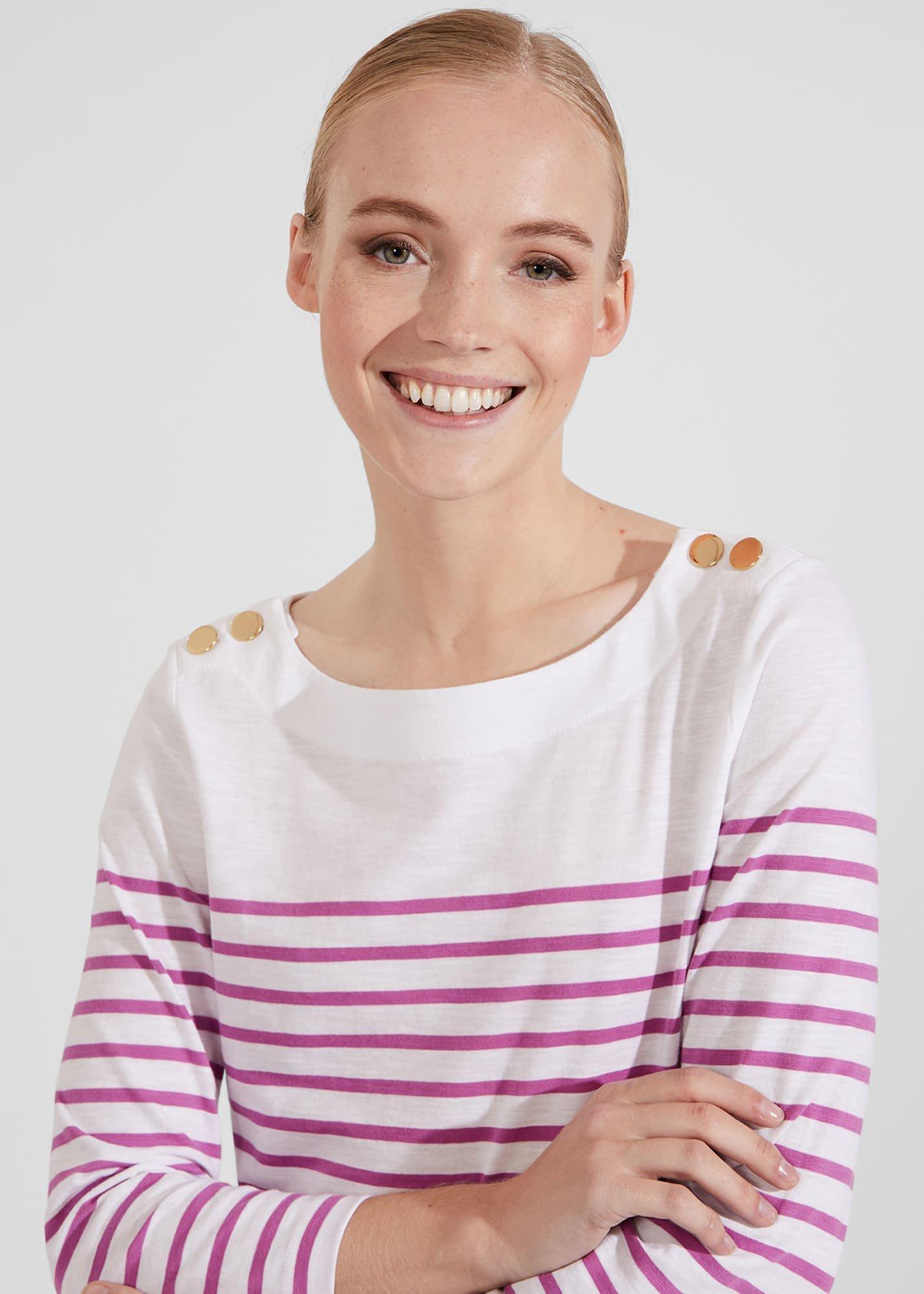 Kirsty Slub Top, White Pink, hi-res