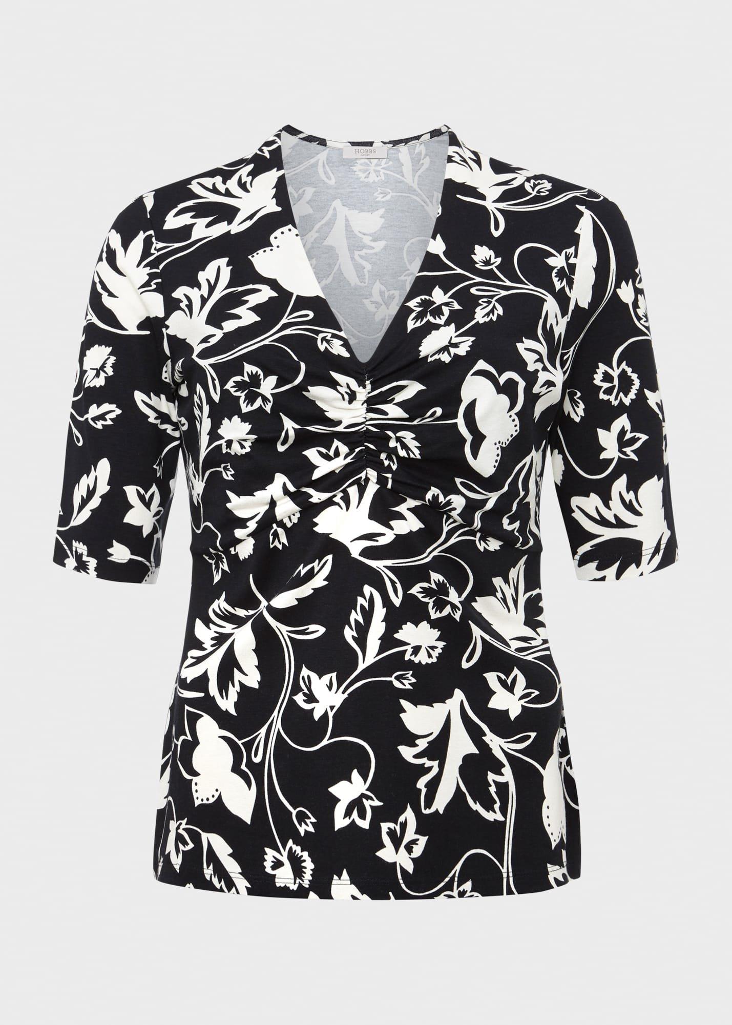 Frankie Printed Top, Black Ivory, hi-res