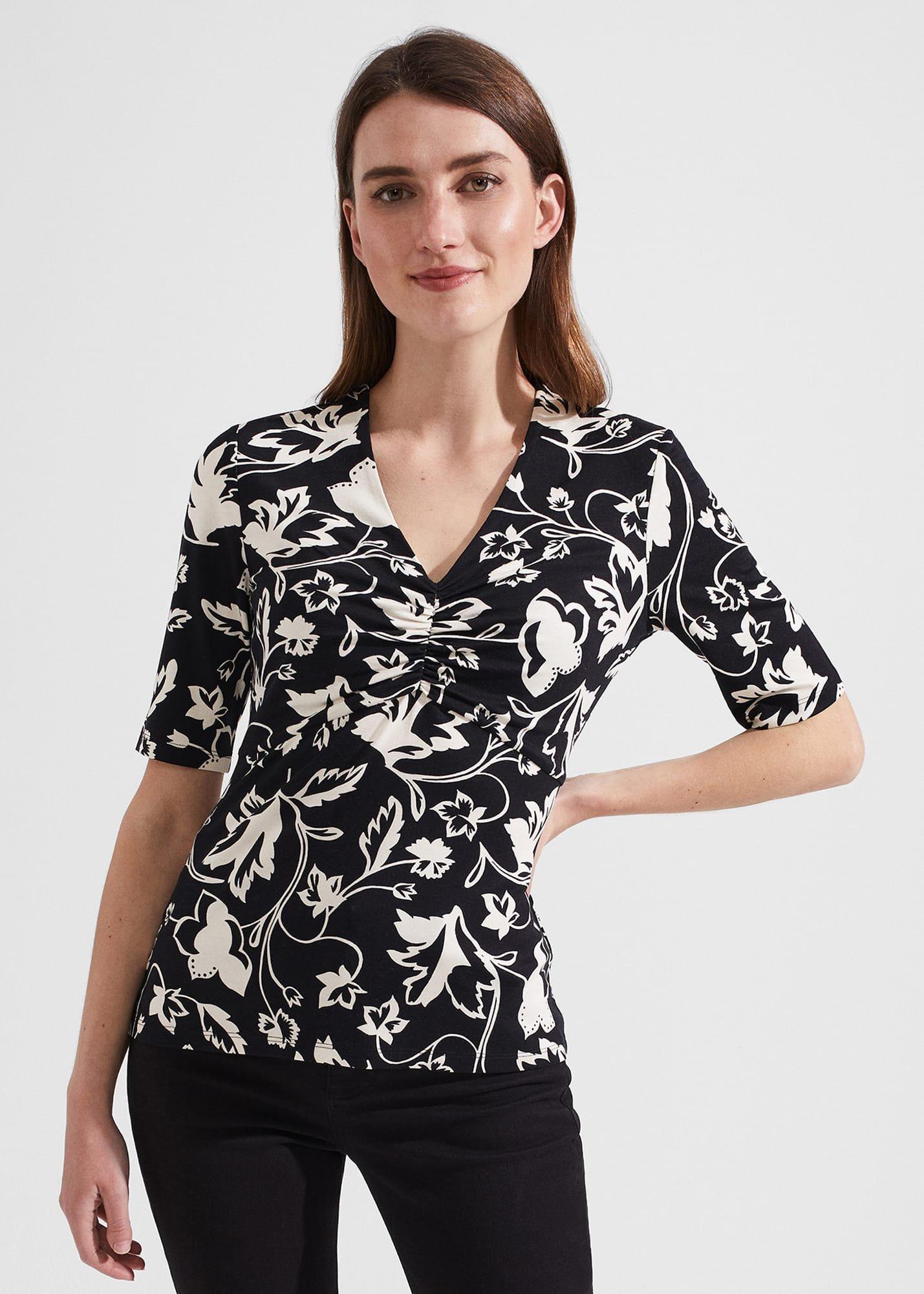 Frankie Printed Top, Black Ivory, hi-res