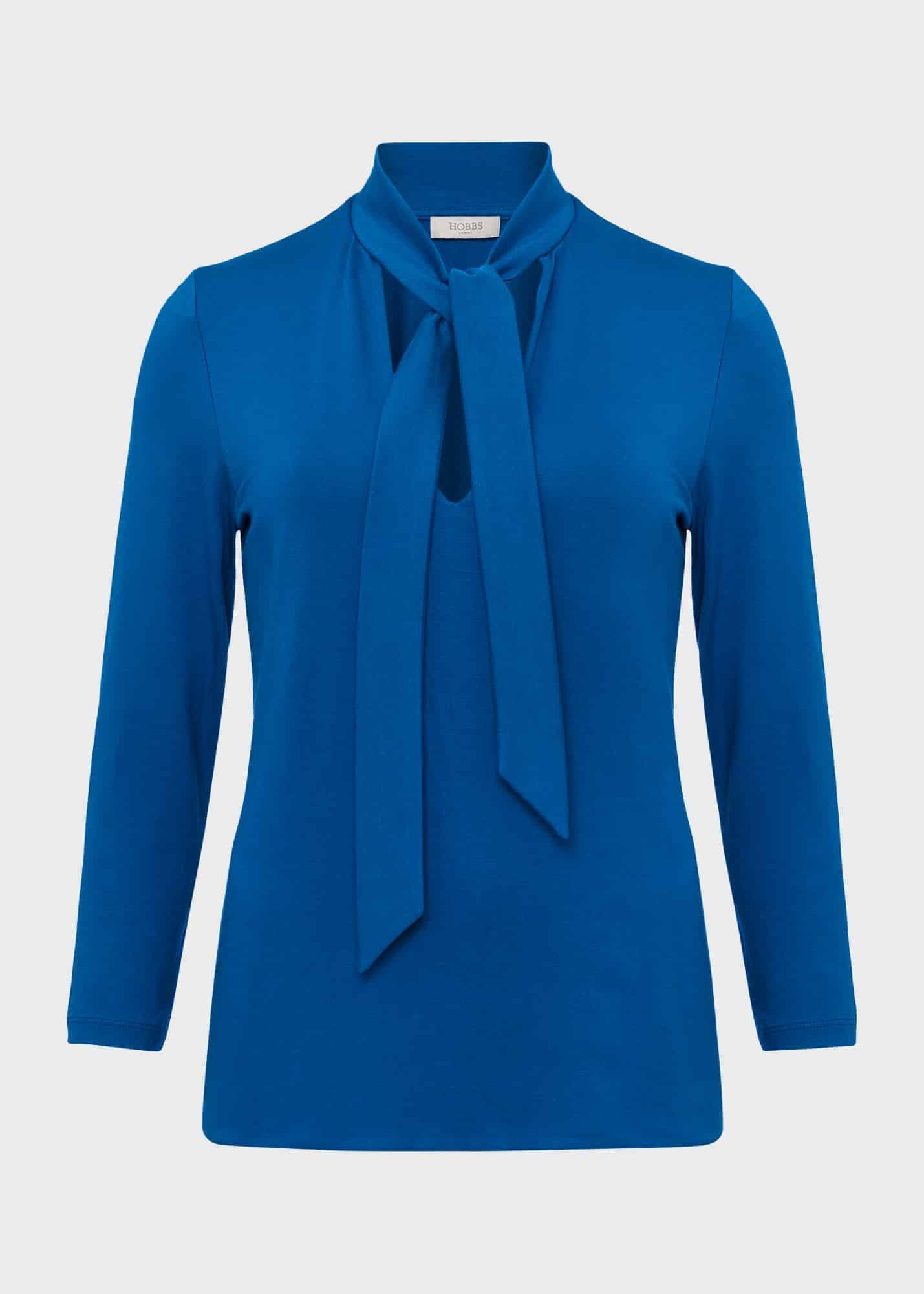 Alba Tie Neck Top, Electric Blue, hi-res