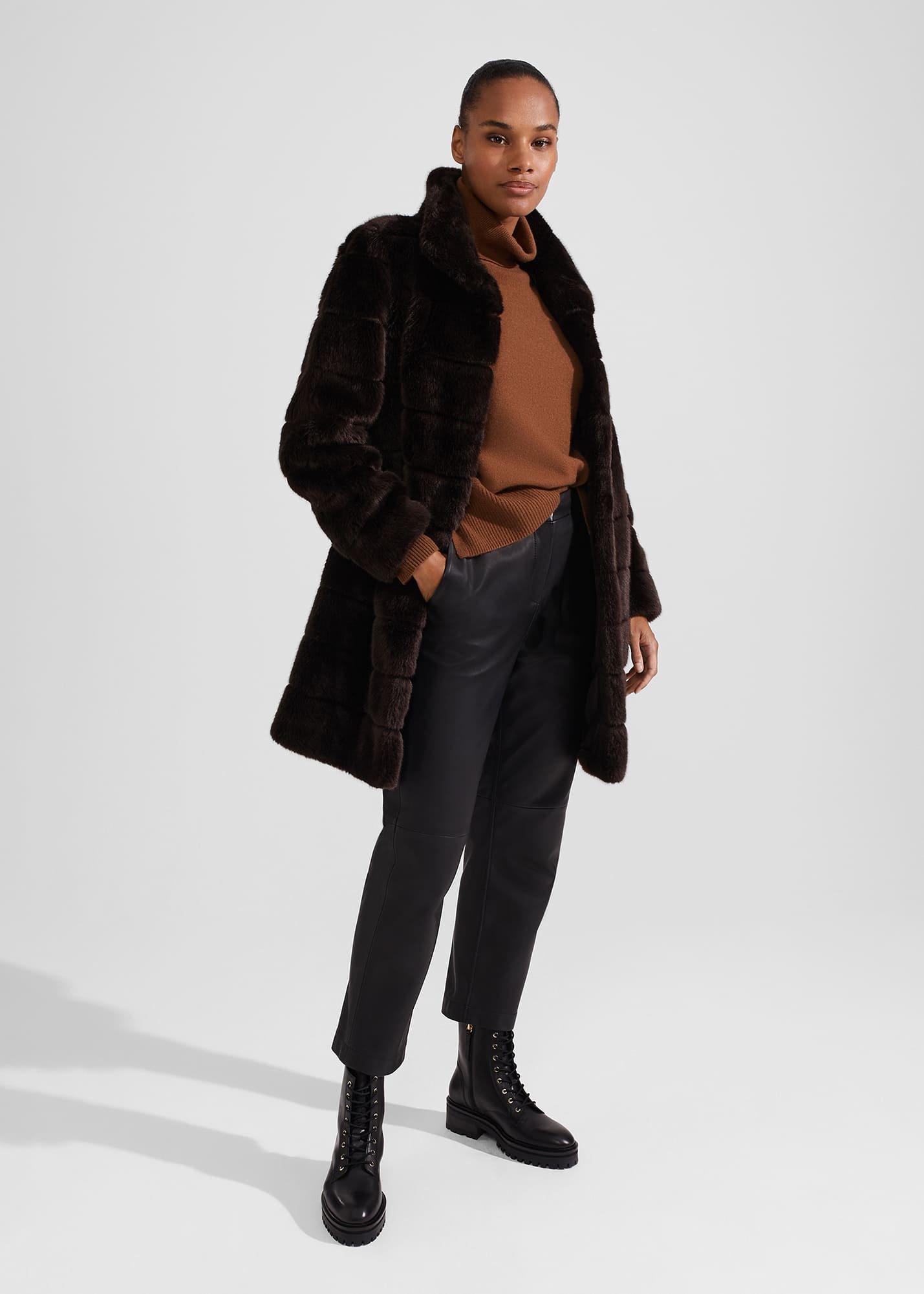 Petite Ros Faux Fur Coat, Chocolate, hi-res